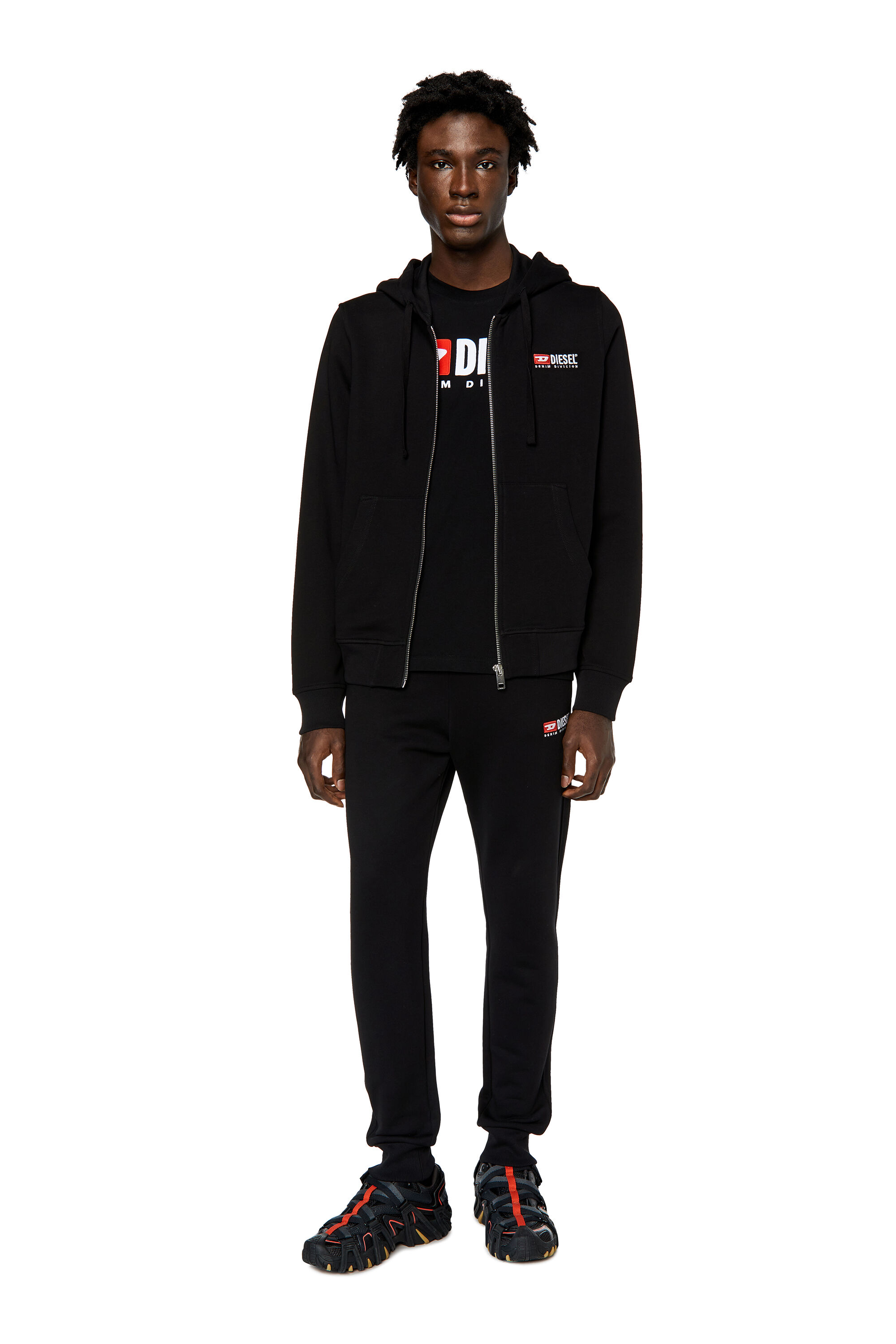 Diesel - S-GINN-HOOD-ZIP-DIV, Man Zip-up hoodie with logo embroidery in Black - Image 1