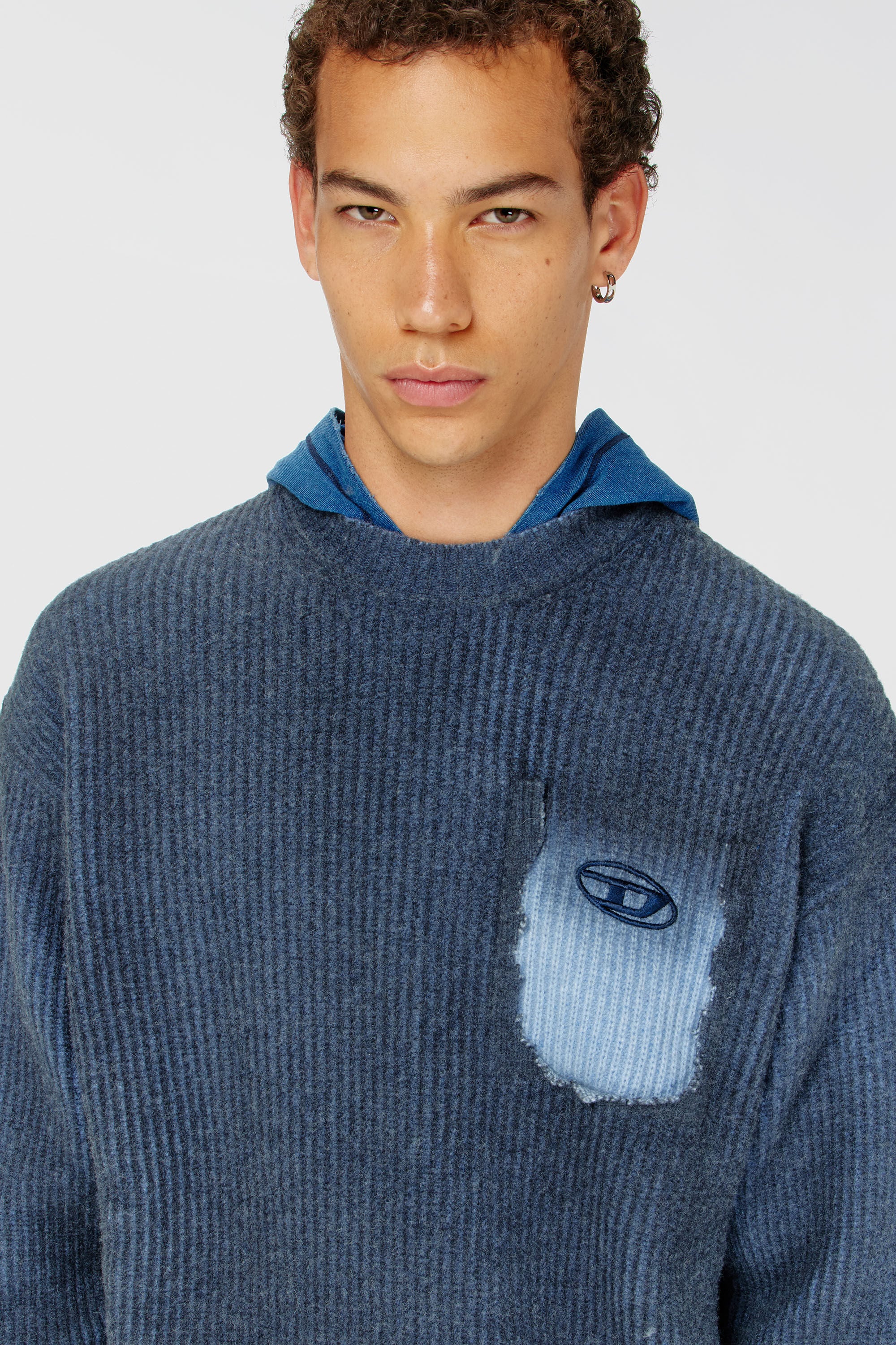 Diesel - K-PICKLER, Man's Wool-blend jumper with mock pocket in Dark Blue - 5