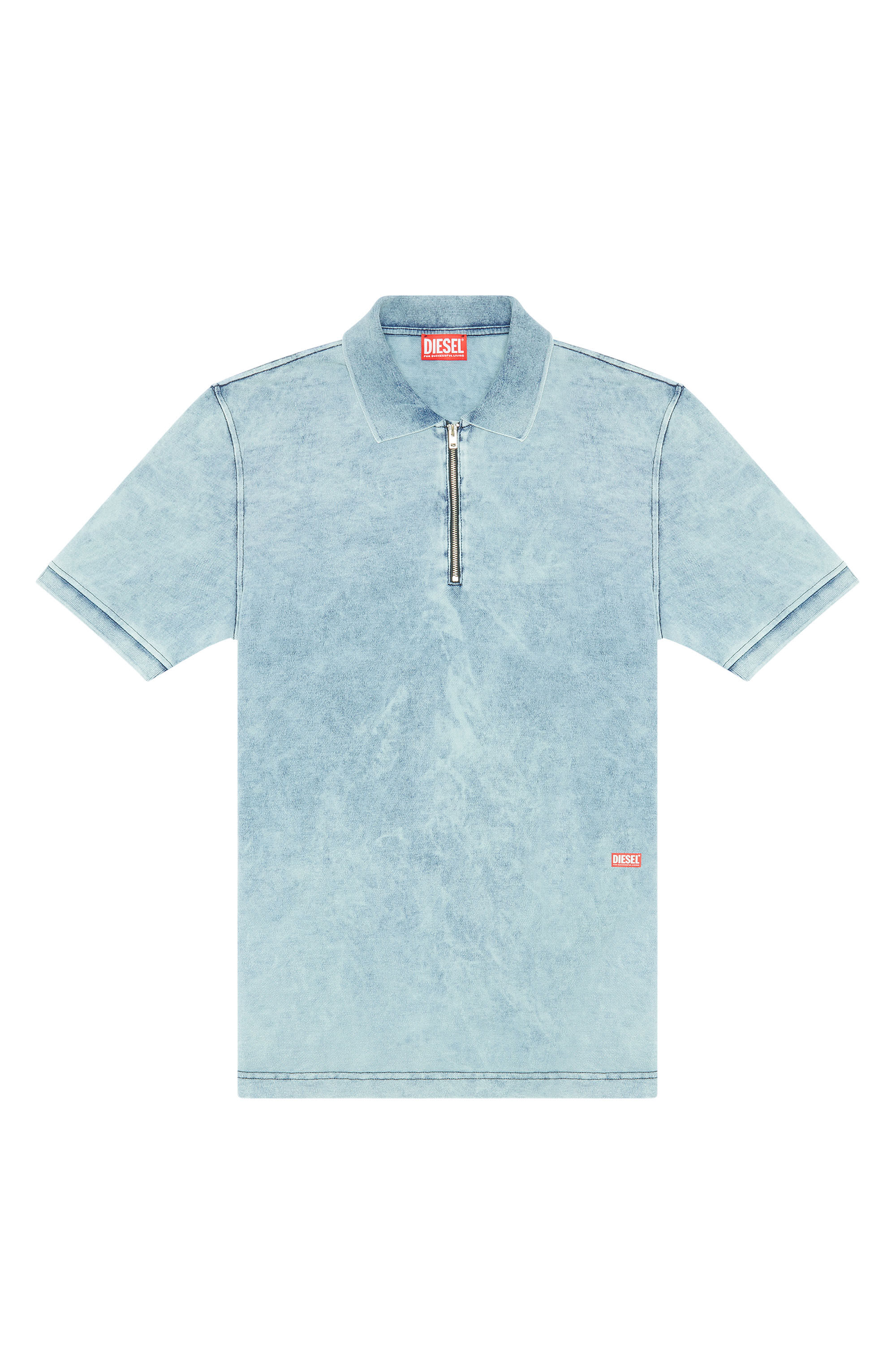 Diesel - T-SMITH-ZIP, Man Polo shirt in faded piqué in Blue - Image 2