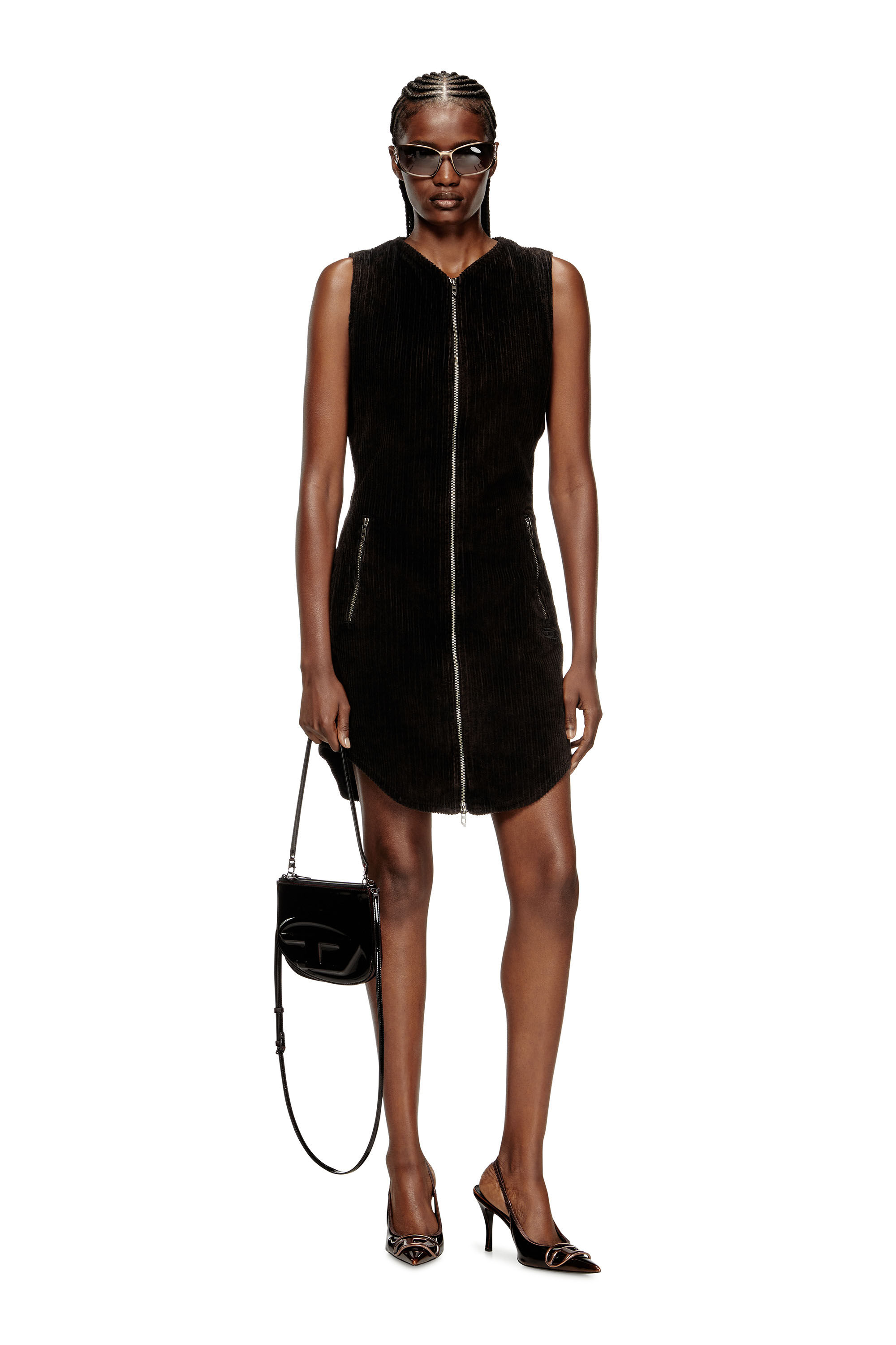 Diesel - D-ENEA, Woman's Cotton mini dress with front zipper in Black - 1