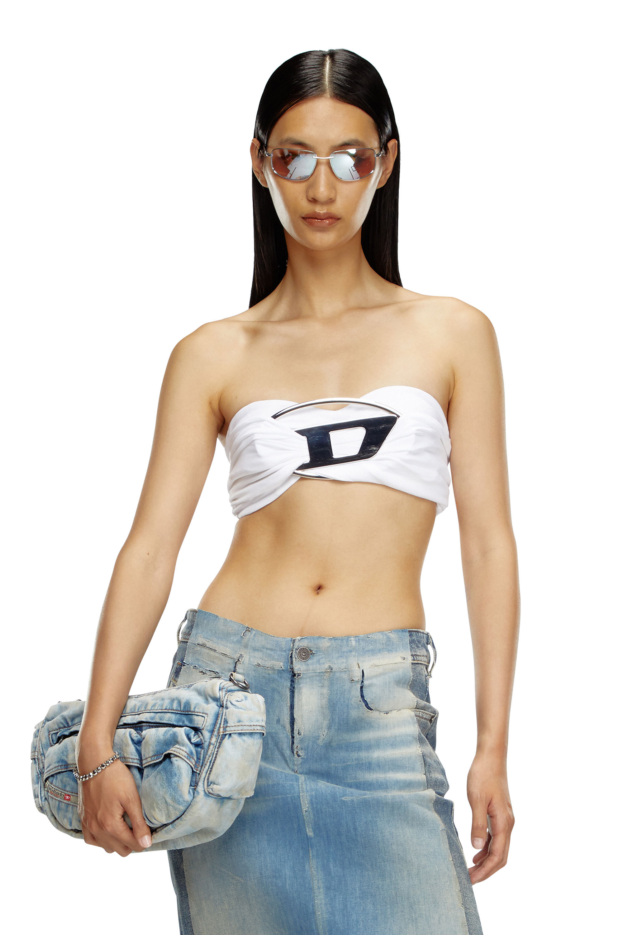 Diesel - T-BENDA, Woman Tube top with giant logo plaque in White - Image 3