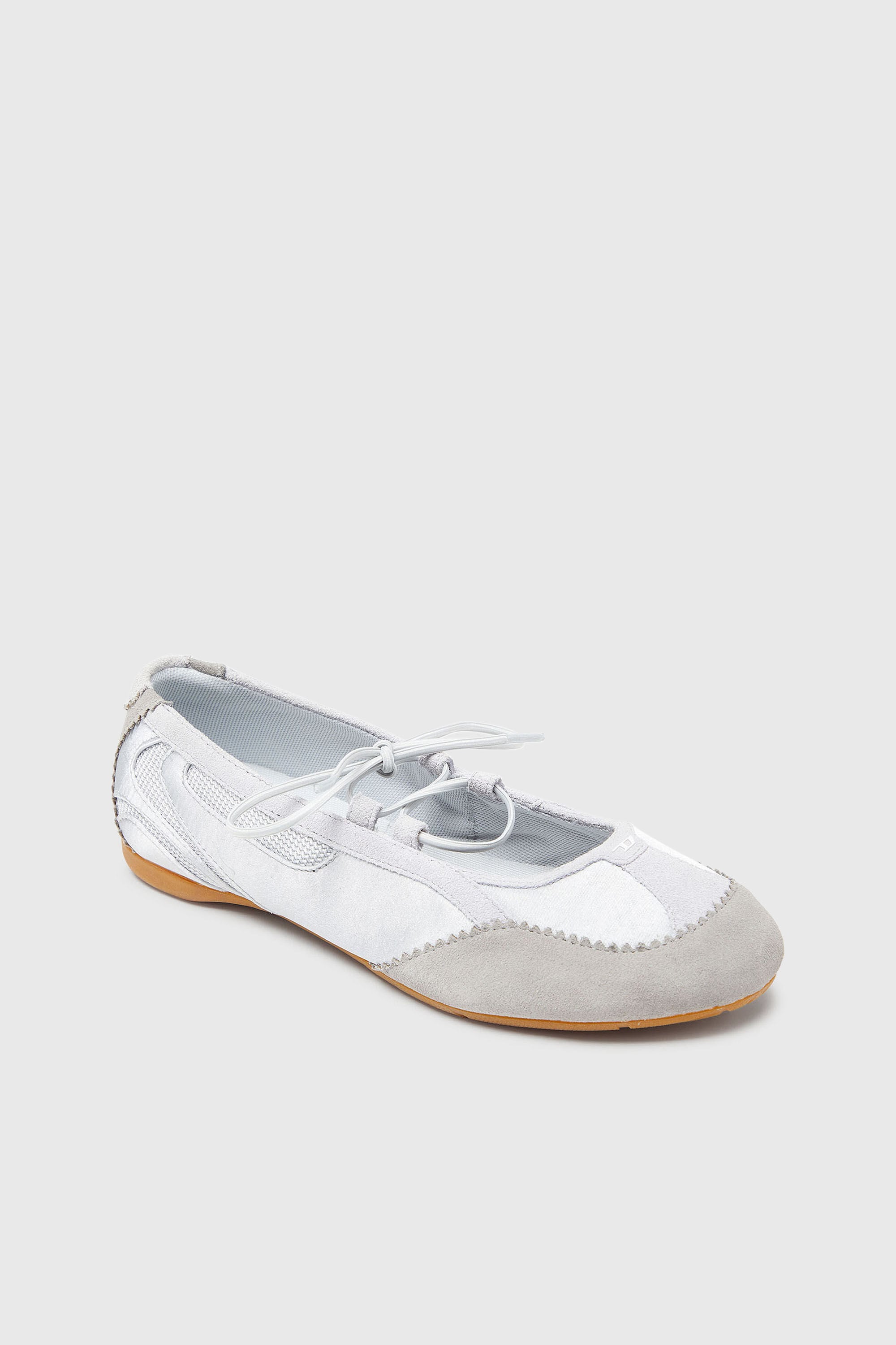 Diesel - D-MILE BALLERINA LACE UP II W, Woman's D-Mile - Lace-up ballerina flats in leather and mesh in Light Grey - 6