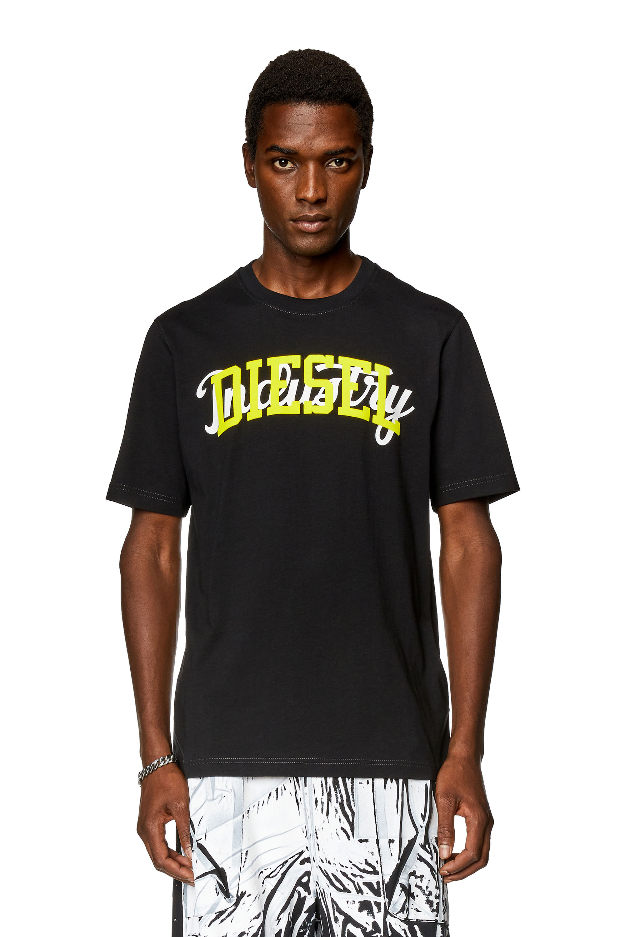 Diesel - T-JUST-N10, Man T-shirt with contrasting Diesel prints in Black - Image 3