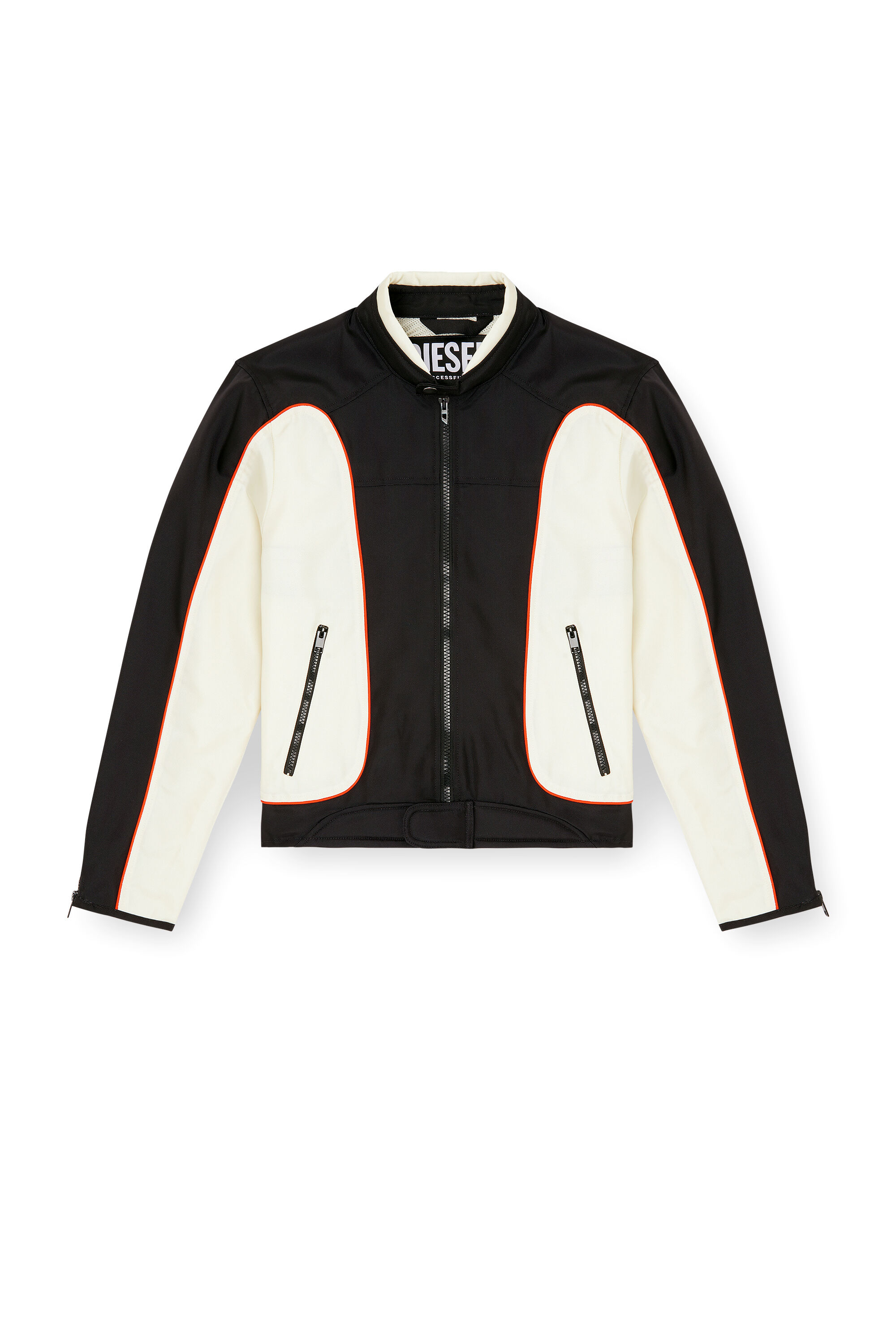 Diesel - J-BLINK-A, Man's Colour-block biker jacket with piping in White/Black - 2