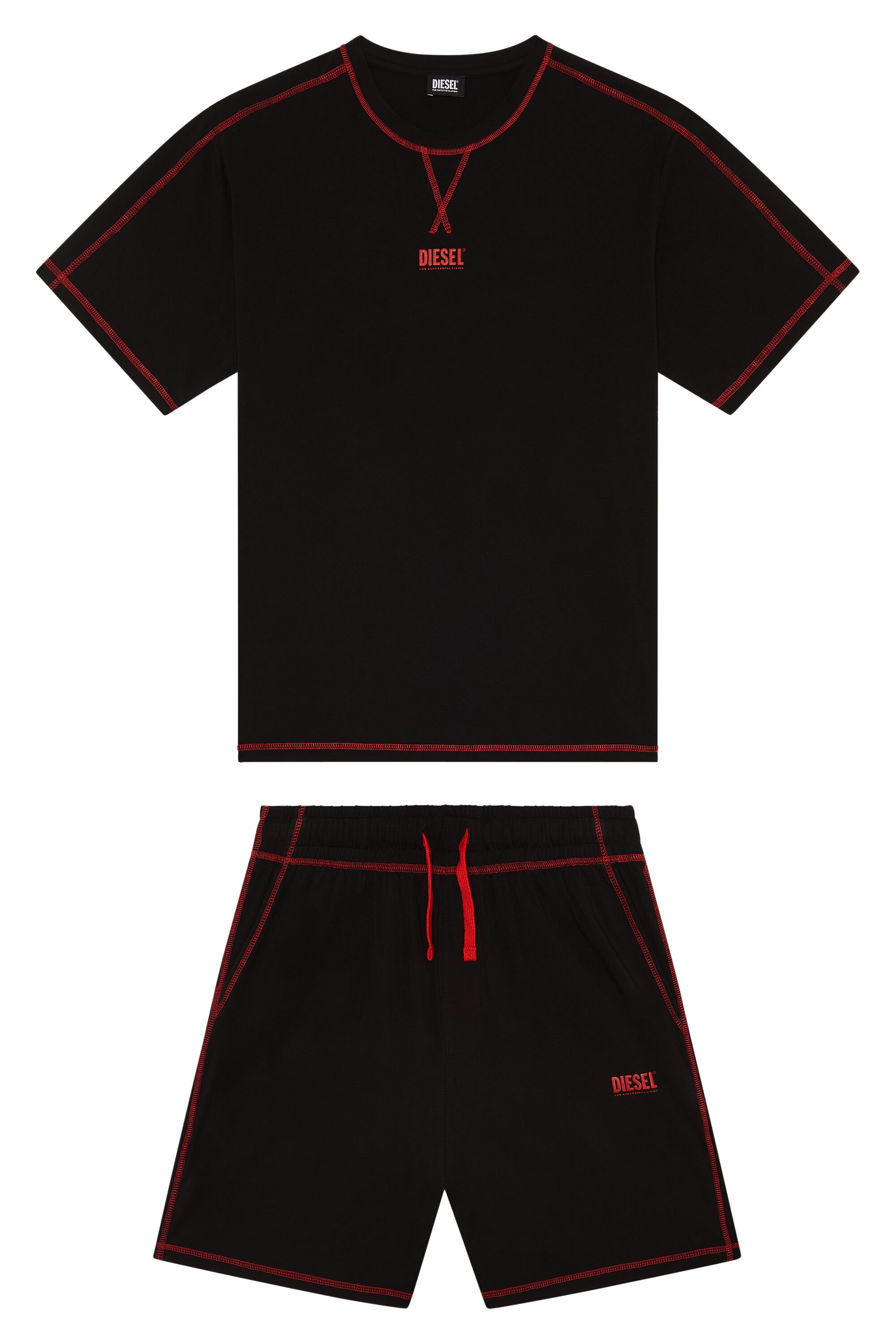 Diesel - UMSET-WILORT, Man Short pyjamas with contrast stitching in Black - Image 2