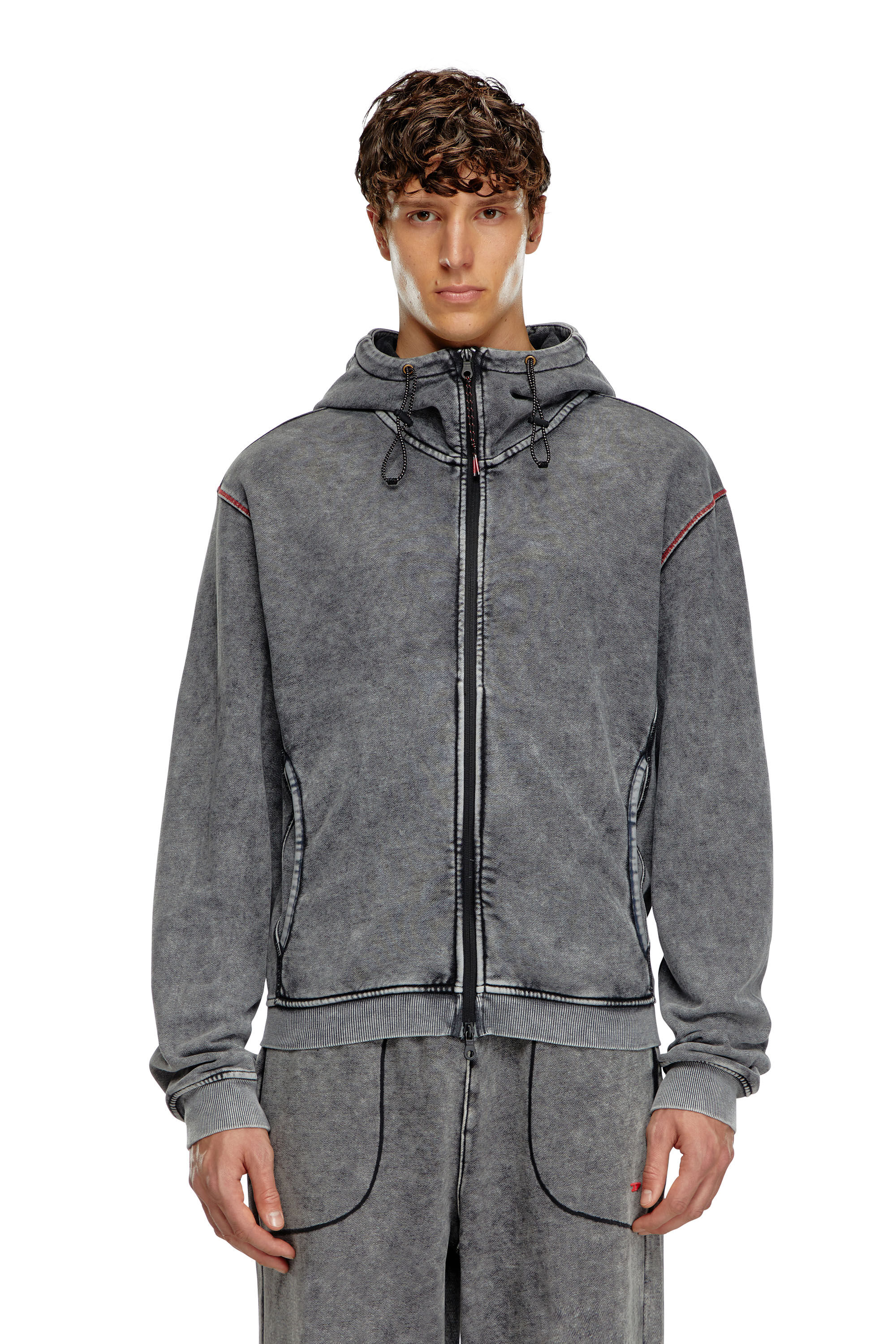 Diesel - AMST-TRANE-HT48, Man's Faded hoodie with zip back in Grey - 5