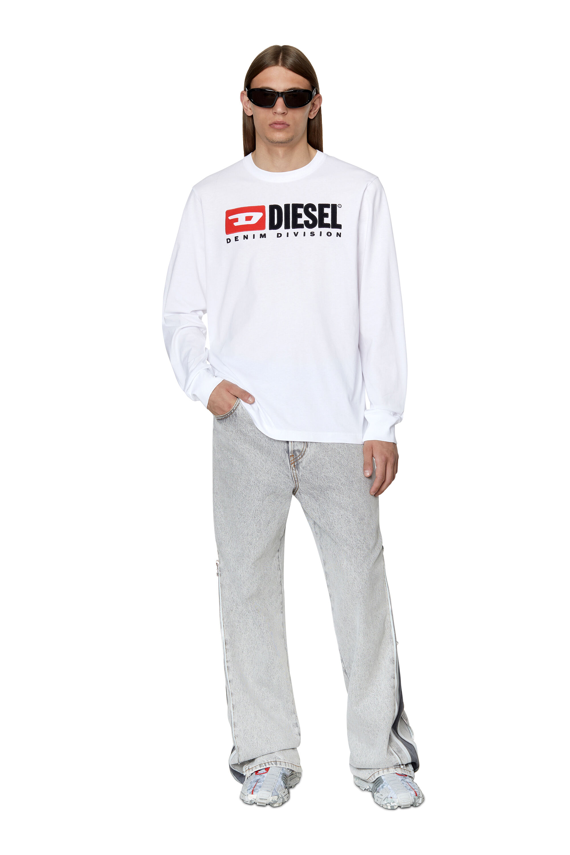 Diesel - T-JUST-LS-DIV, Man Long-sleeve T-shirt with embroidery in White - Image 1