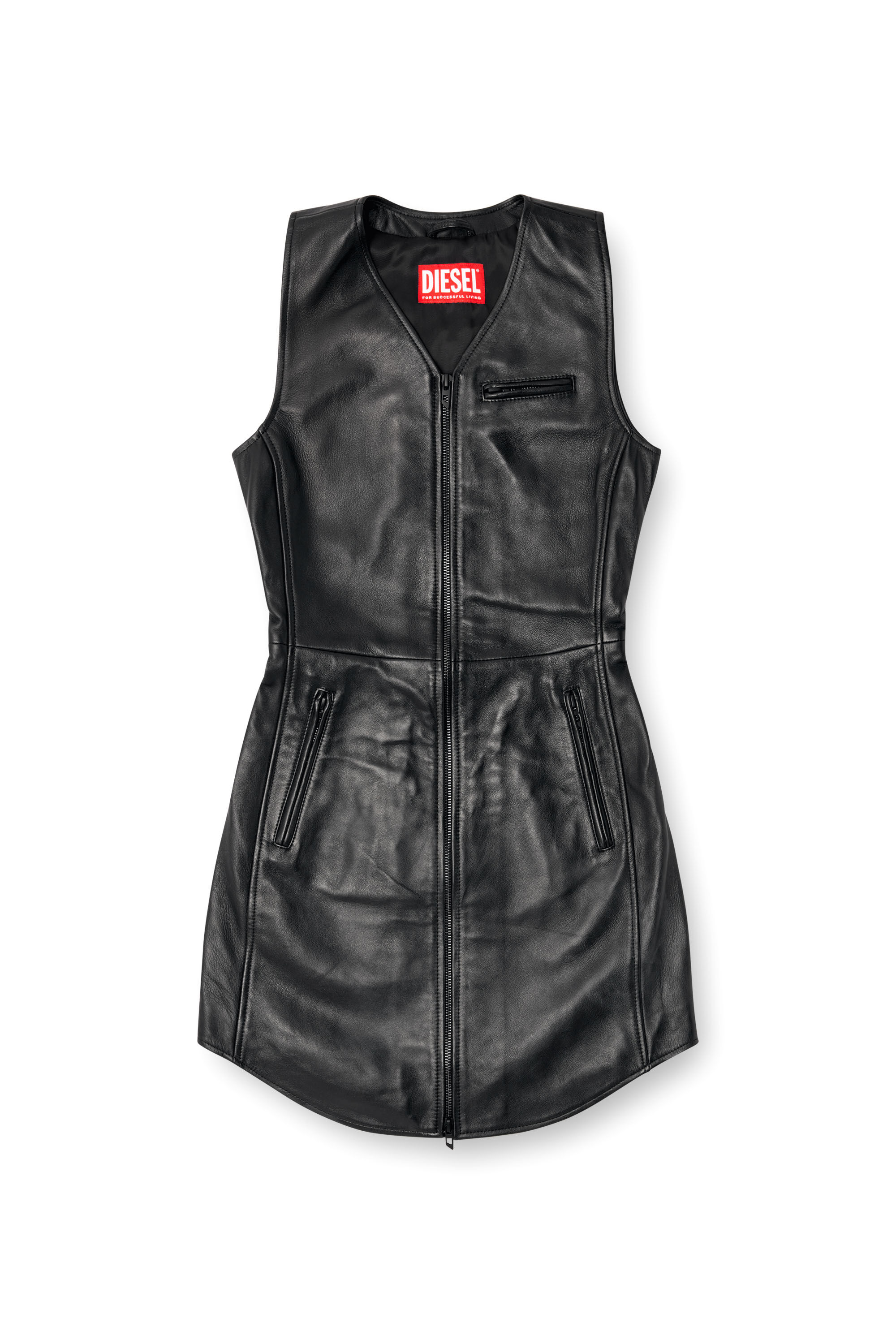 Diesel - L-ILITH, Woman's Short zipped leather dress in Black - 2
