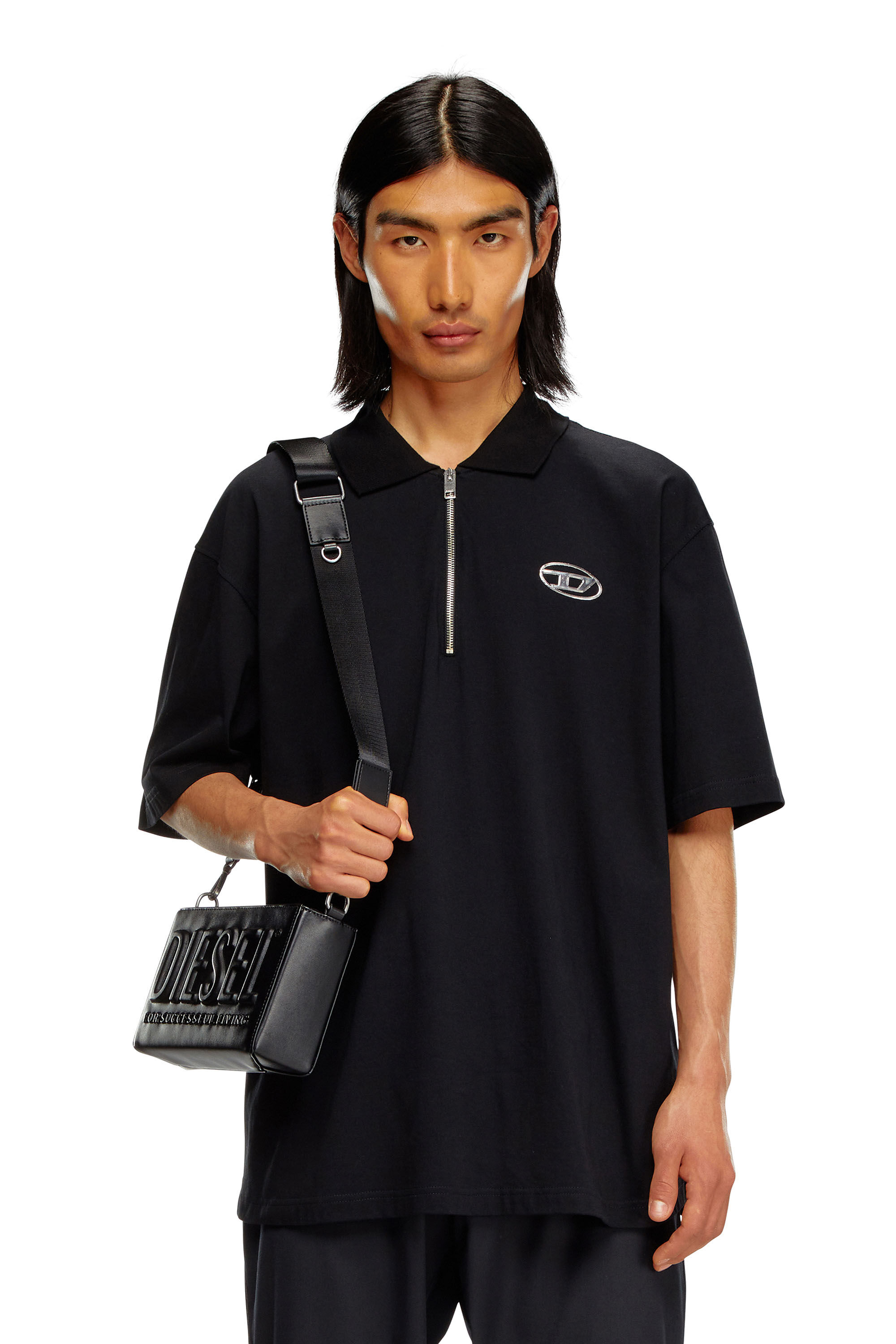 Diesel - T-VOR-OD, Man Polo shirt with half zip in Black - Image 3