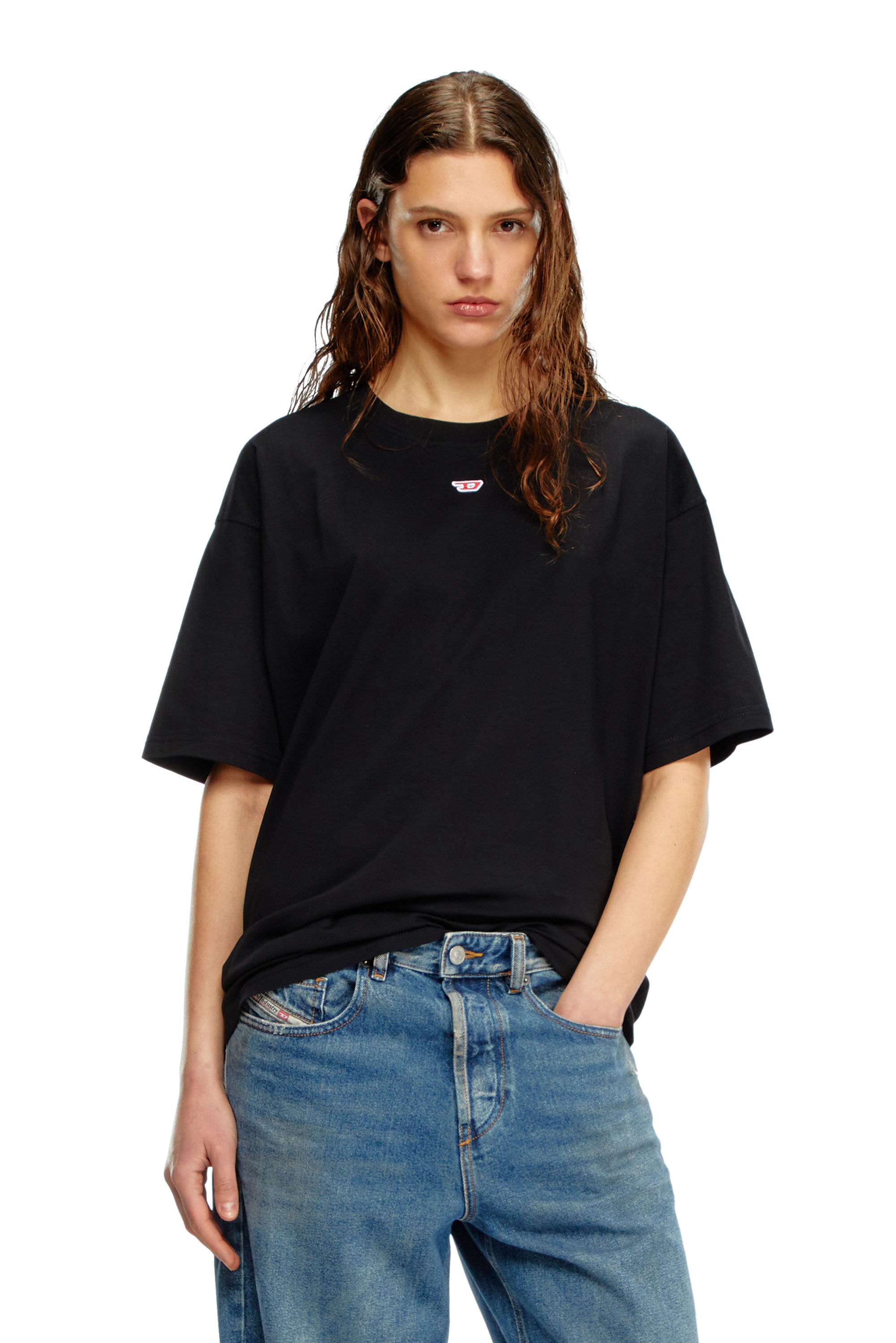 Diesel - T-BOXT-D, Unisex T-shirt with embroidered D patch in Black - Image 5