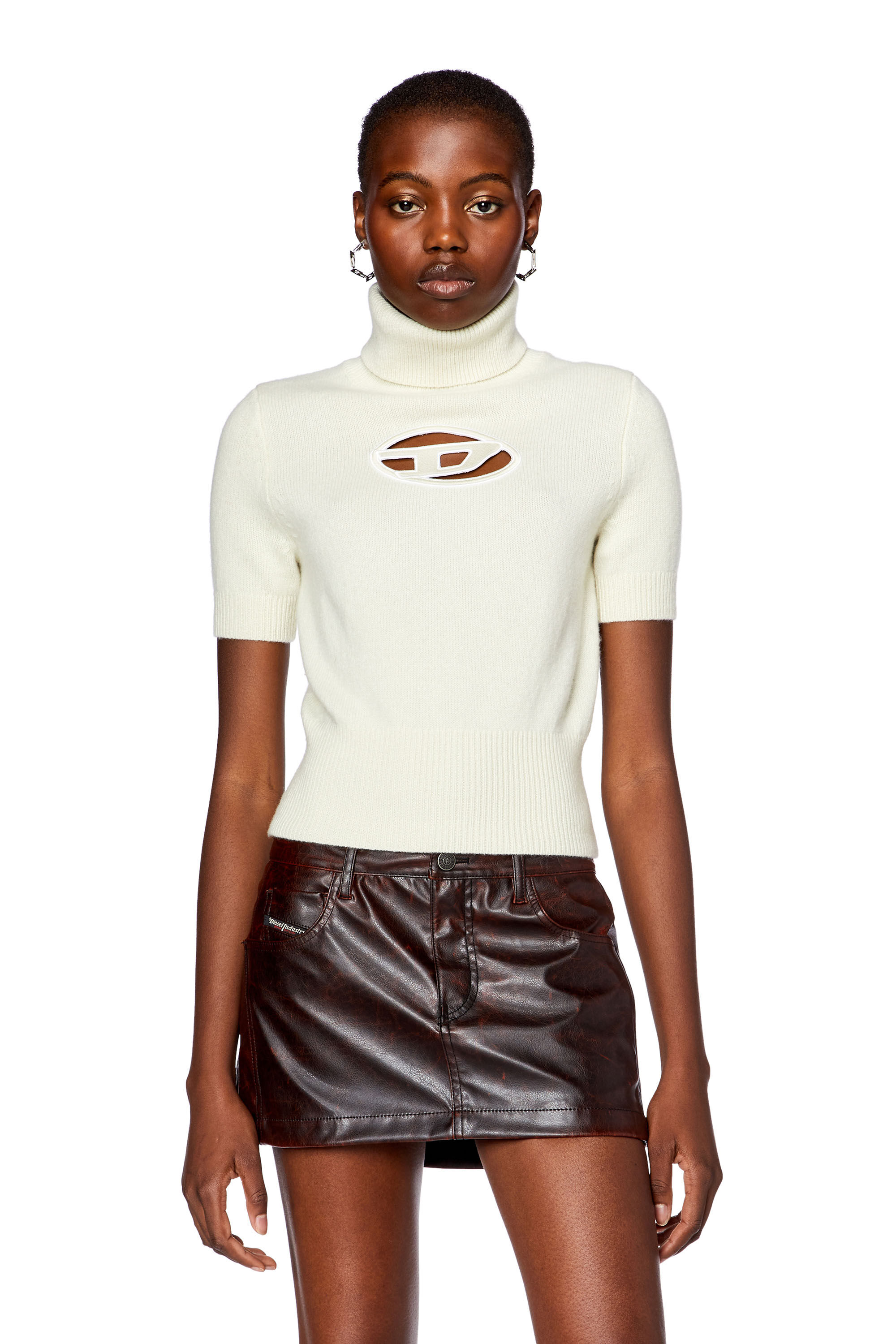 Diesel - M-ARGARET, Woman Short-sleeve jumper with cut-out logo in White - Image 3