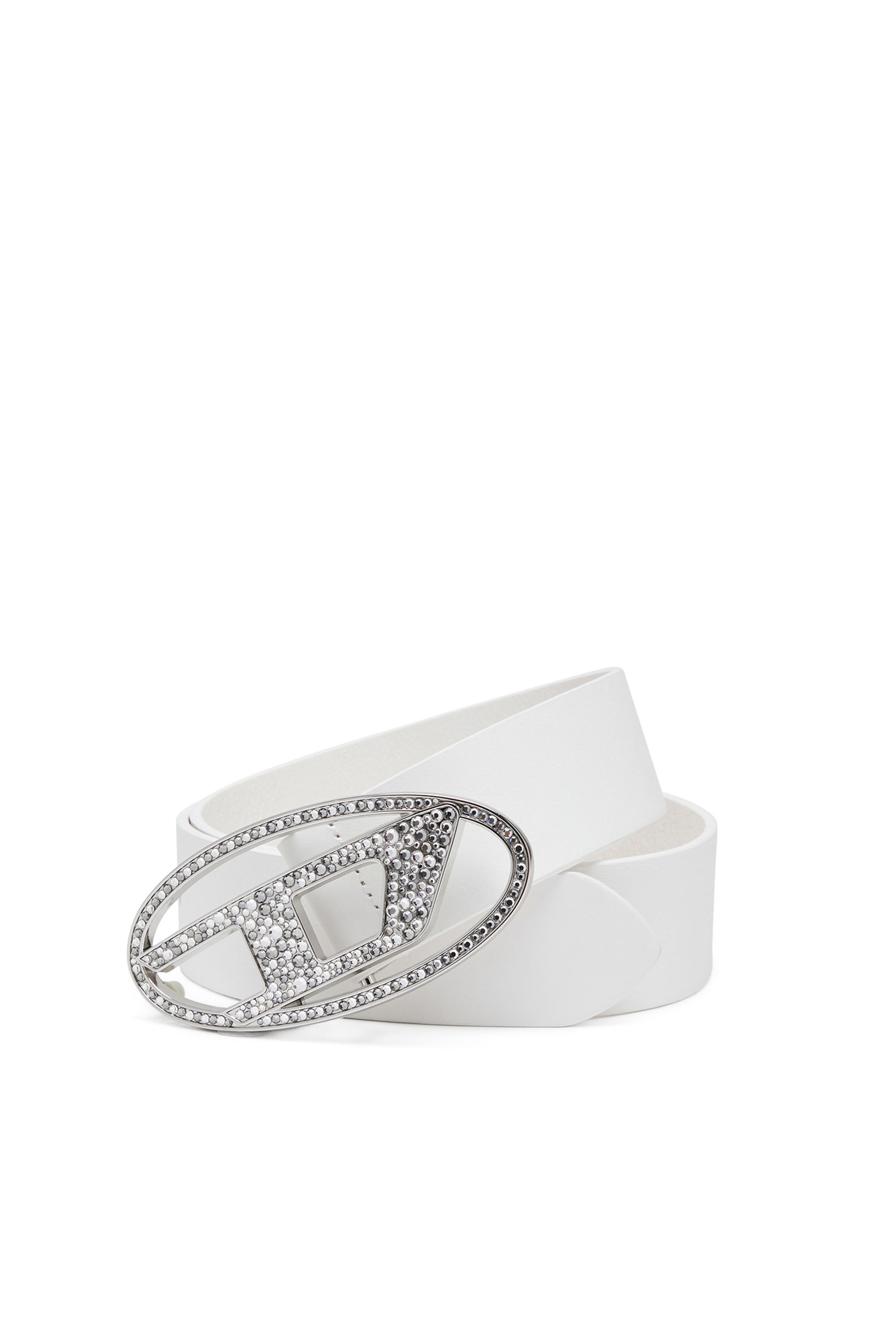 Diesel - B-1DR STRASS, Woman Rhinestone-embellished leather belt in White - Image 3
