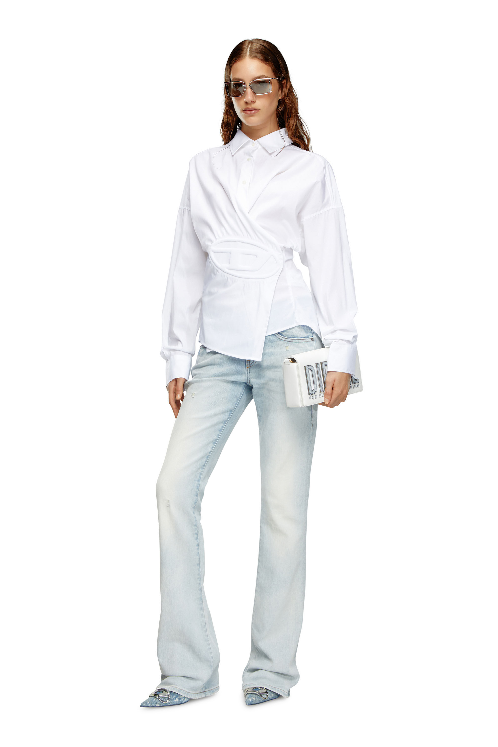 Diesel - C-SIZ-N1, Woman Wrap shirt with embossed logo in White - Image 1