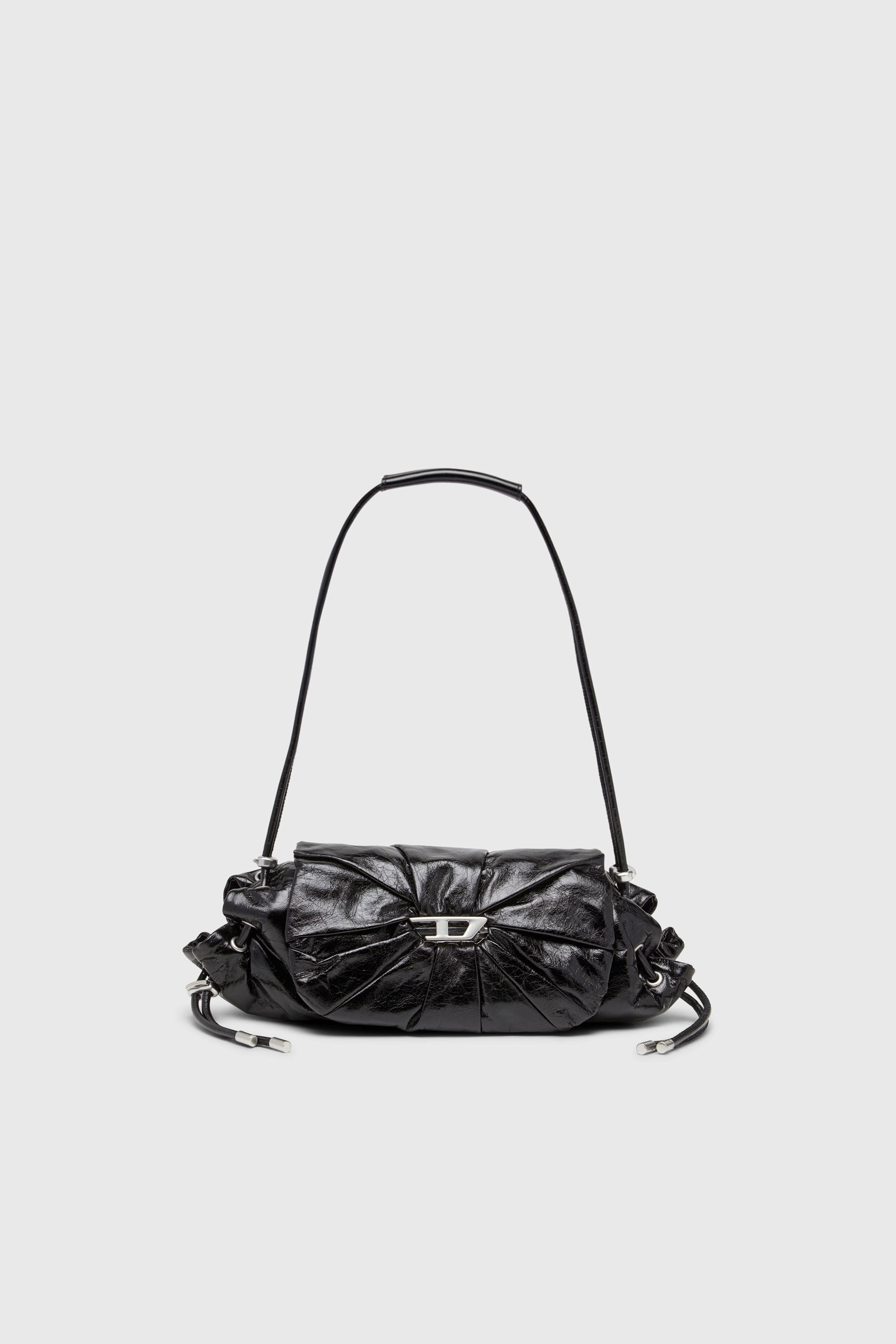 Diesel - SCRUNCH-D SHOULDER S, Woman's Scrunch-D-Small shoulder bag in shiny scrunched leather in Black - 2