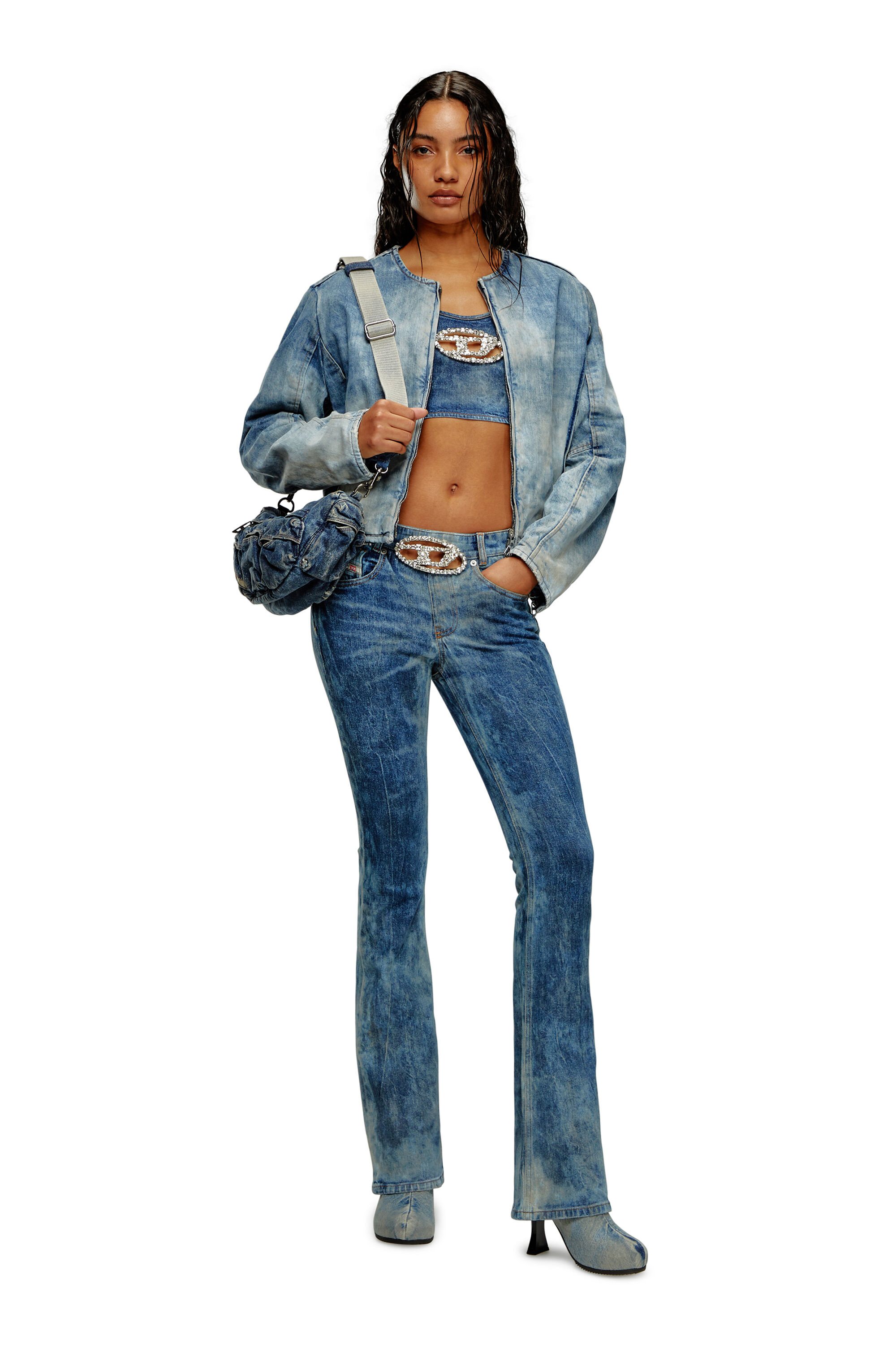 Diesel - DE-TOP-FSE, Woman Cropped denim top with crystal plaque in Blue - Image 1