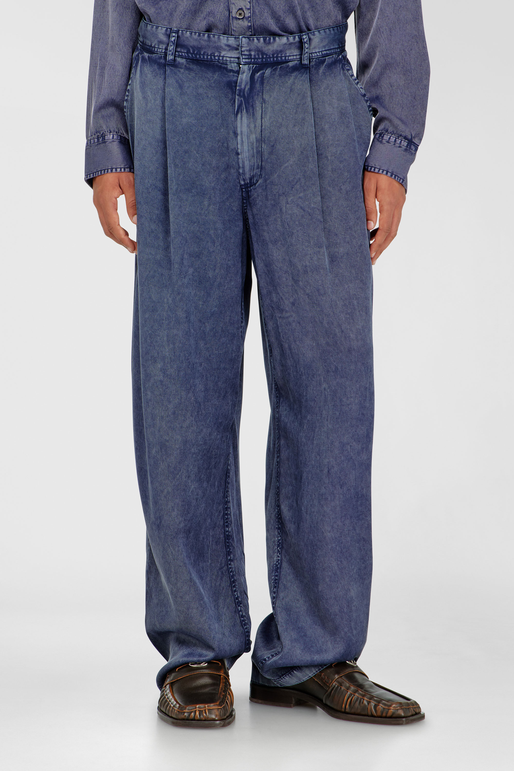 Diesel - P-FAUST-NIBC, Man's Wide-leg pants in denim-effect viscose in Medium blue - 3