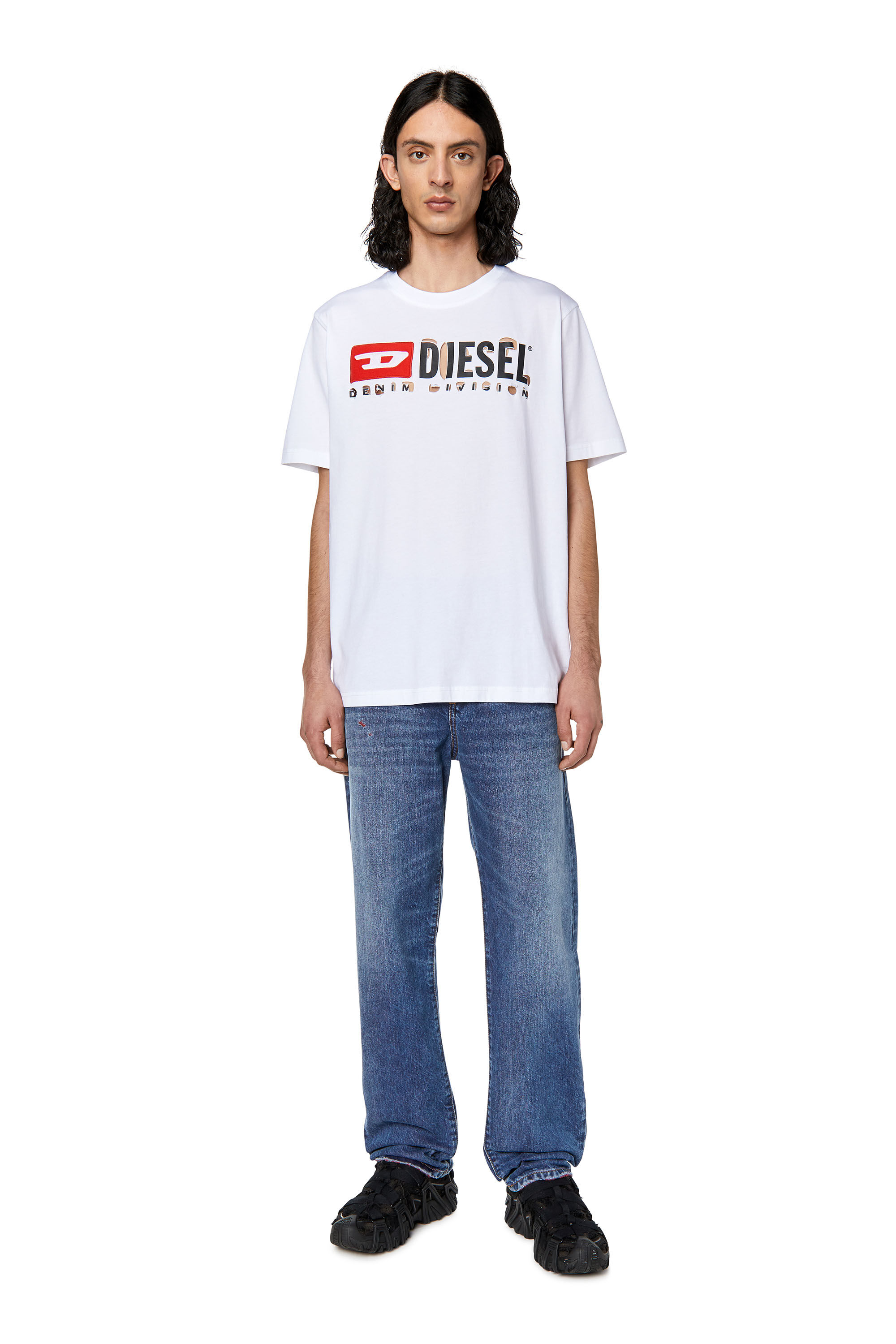 Diesel - T-JUST-DIVSTROYED, Man T-shirt with peel-off letters in White - Image 1