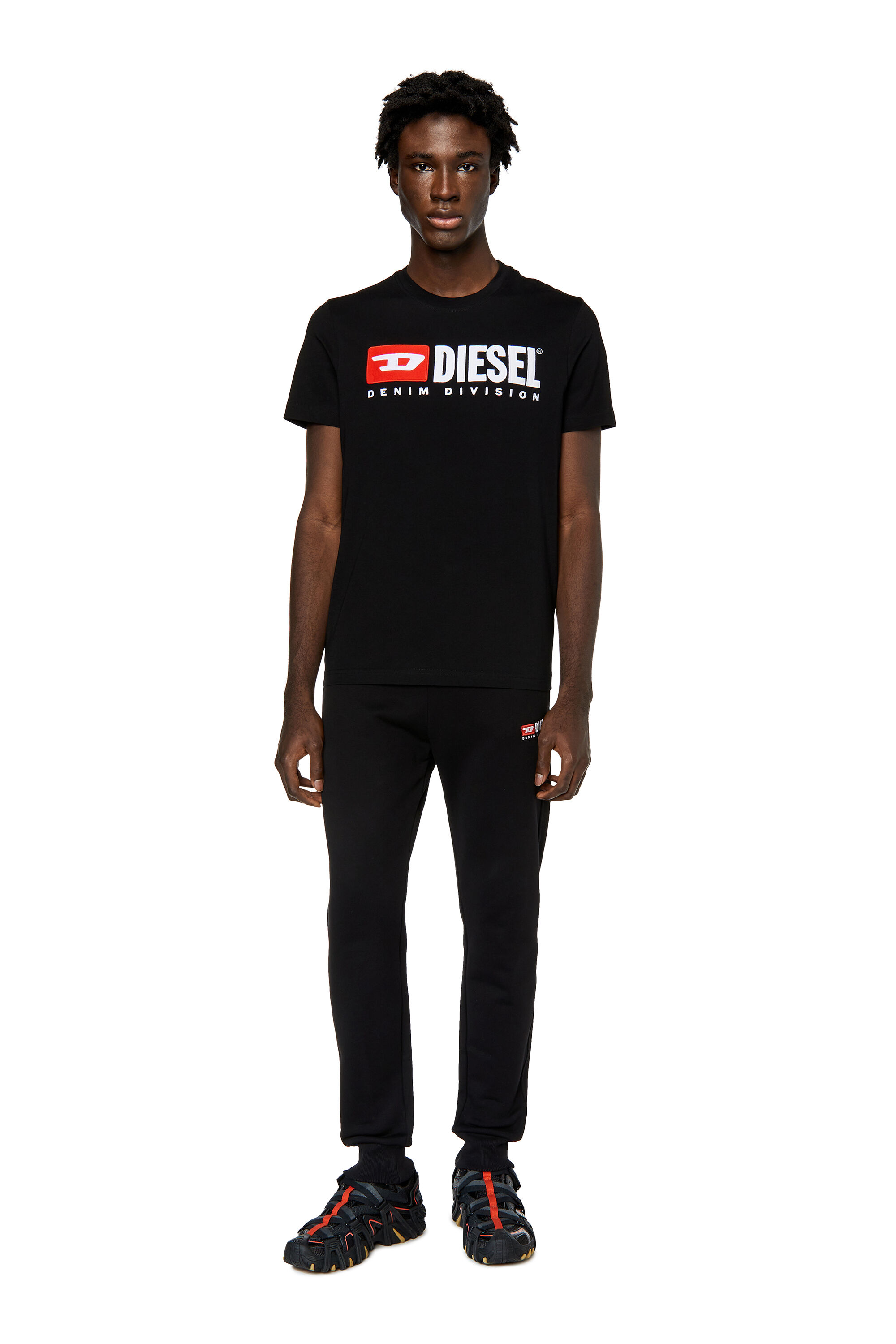 Diesel - T-DIEGOR-DIV, Man T-shirt with embroidered logo in Black - Image 1