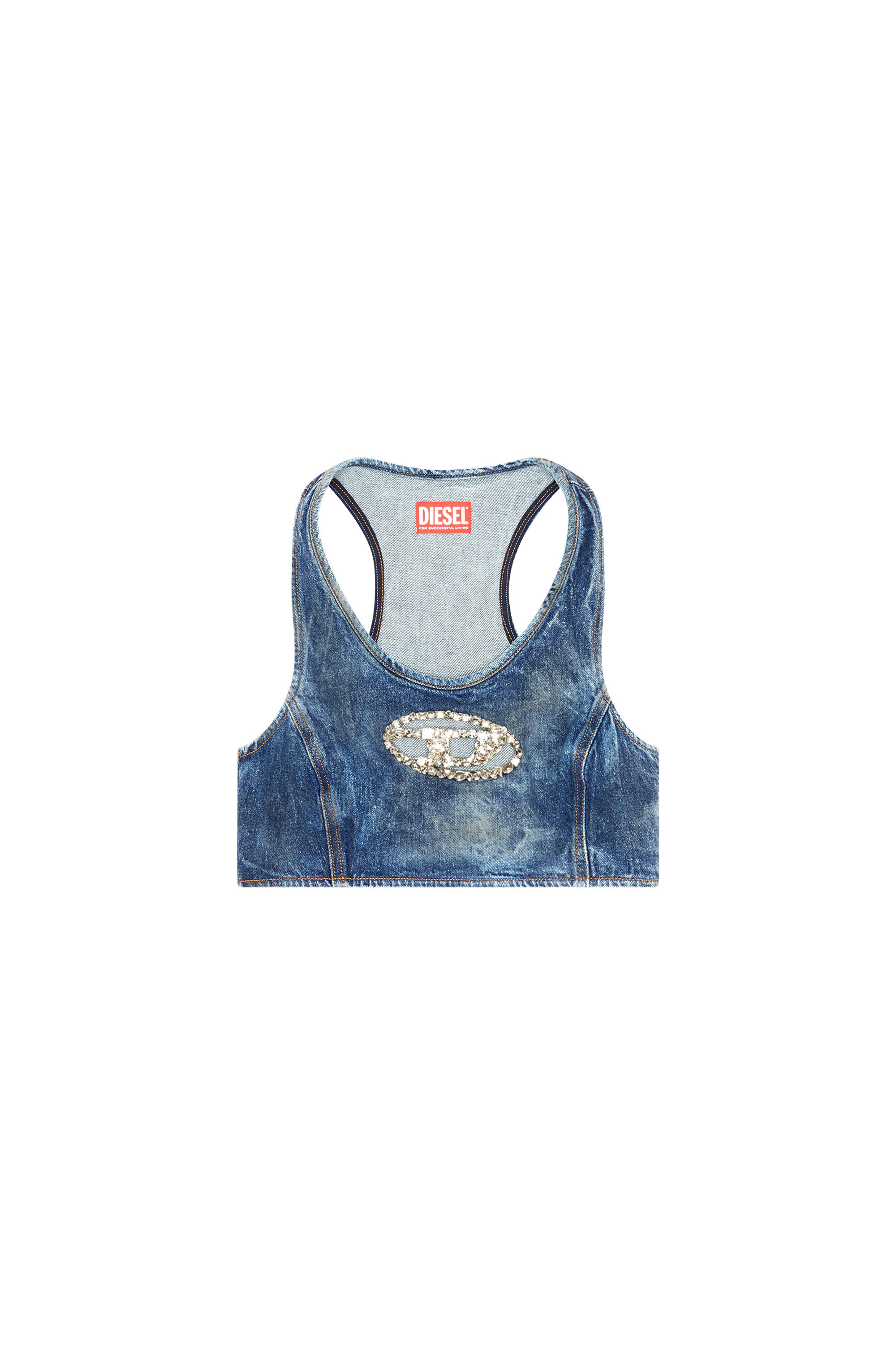 Diesel - DE-TOP-FSE, Woman Cropped denim top with crystal plaque in Blue - Image 2
