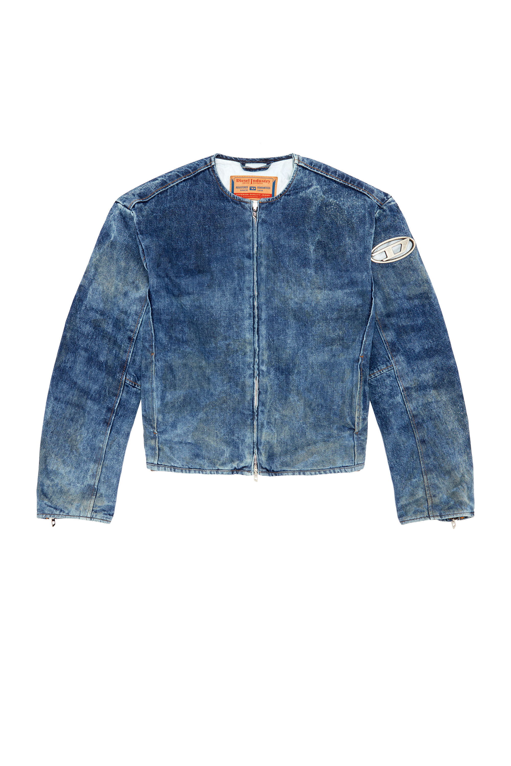 Diesel - D-CALUR-FSE, Man Denim jacket with biker zip details in Blue - Image 2