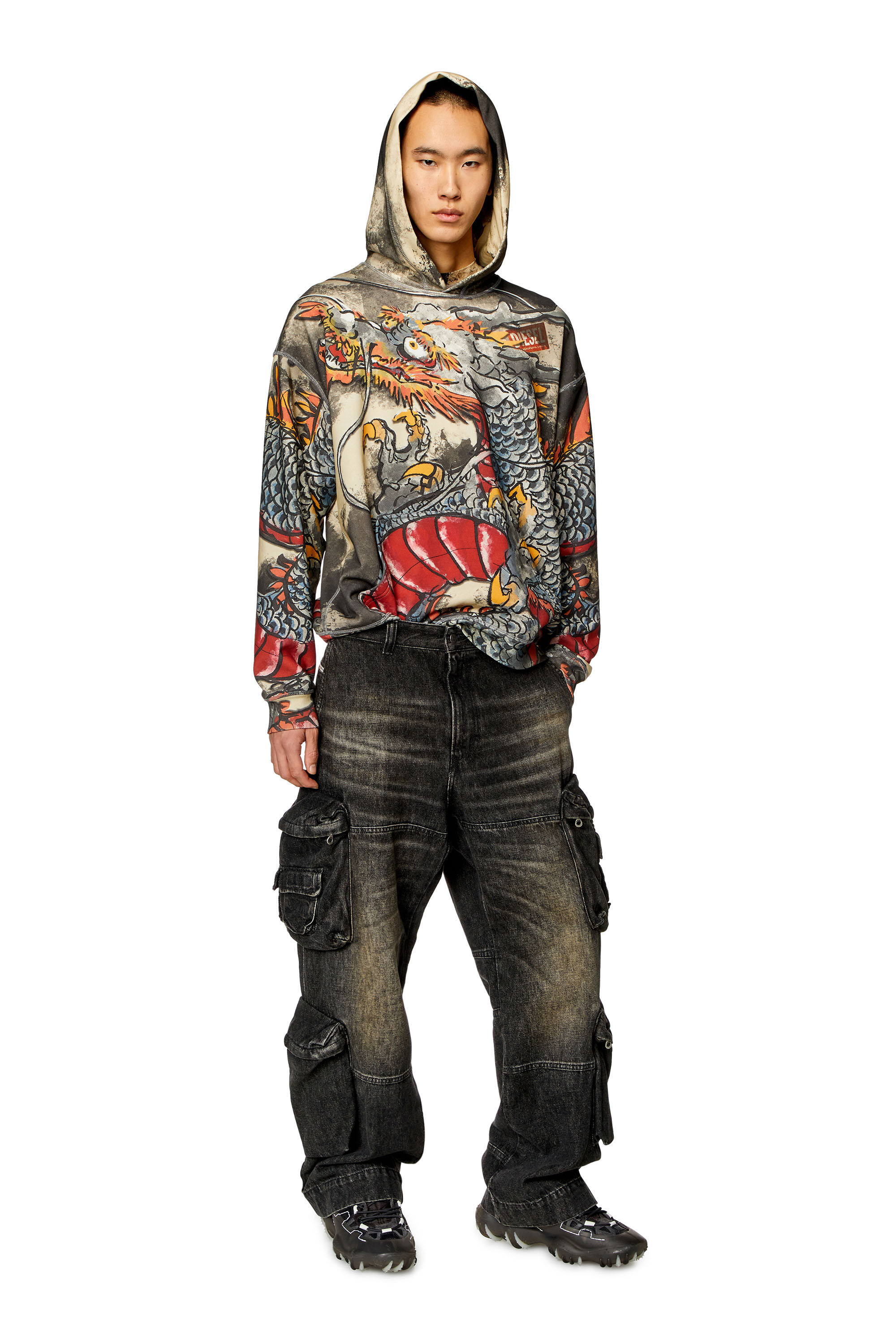 Diesel - CL-S-BOXT-HOOD-DRAGON, Unisex Hoodie with Dragon print in Multicolor - Image 1