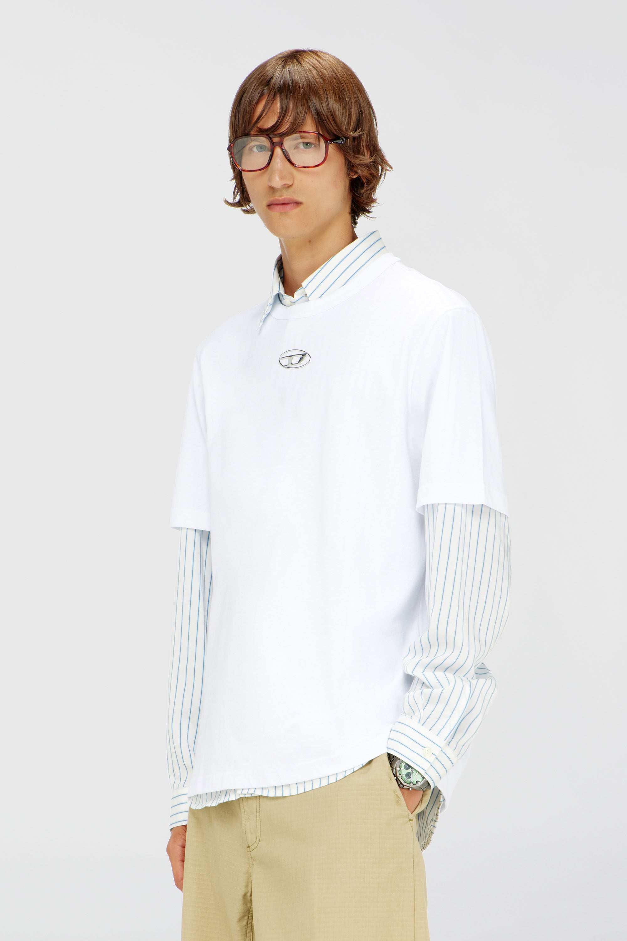 Diesel - T-ADJUST-OD, Man's T-shirt with metallic Oval D in White - 3