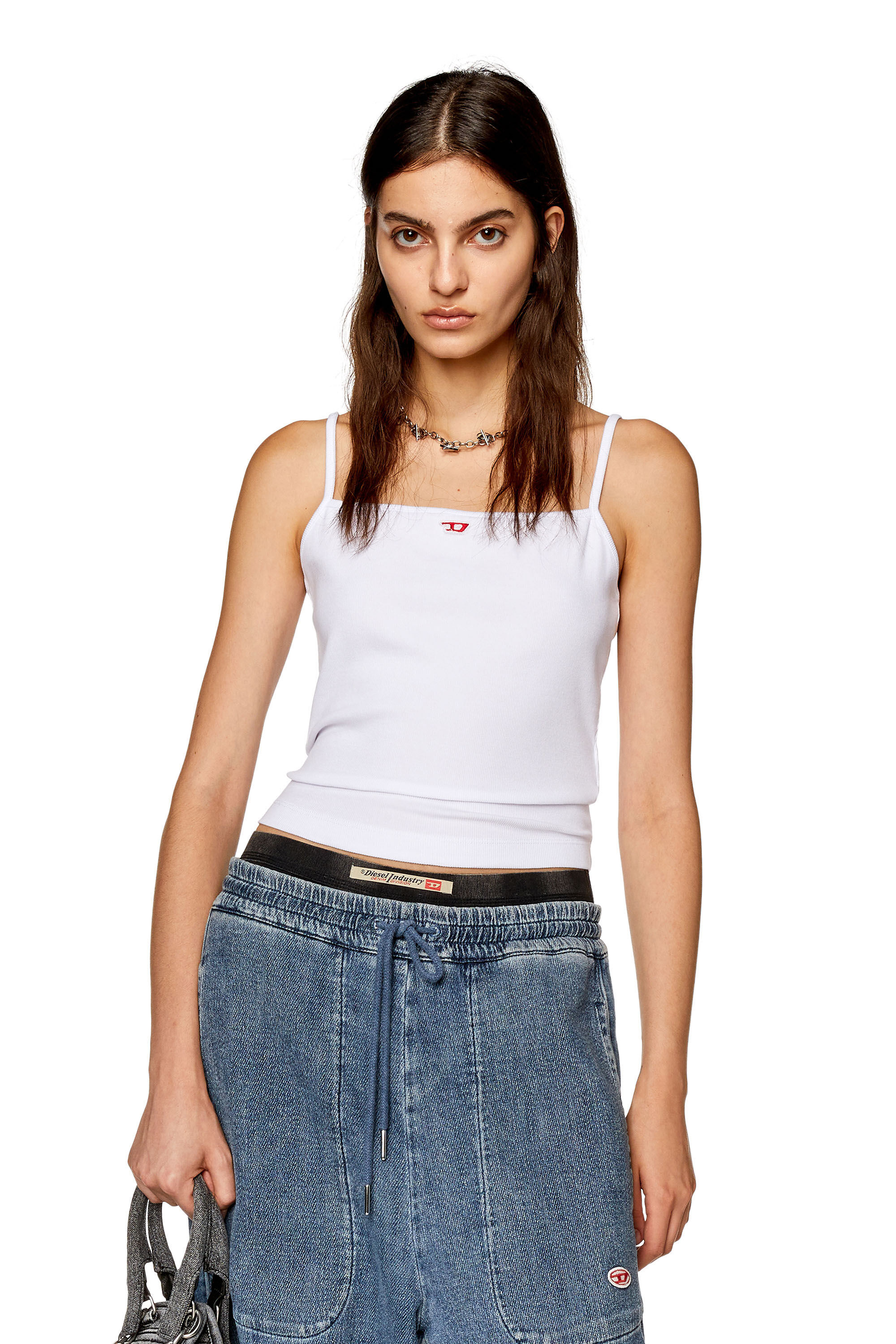 Diesel - T-HOP-D, Woman Cami top with embroidered D patch in White - Image 3