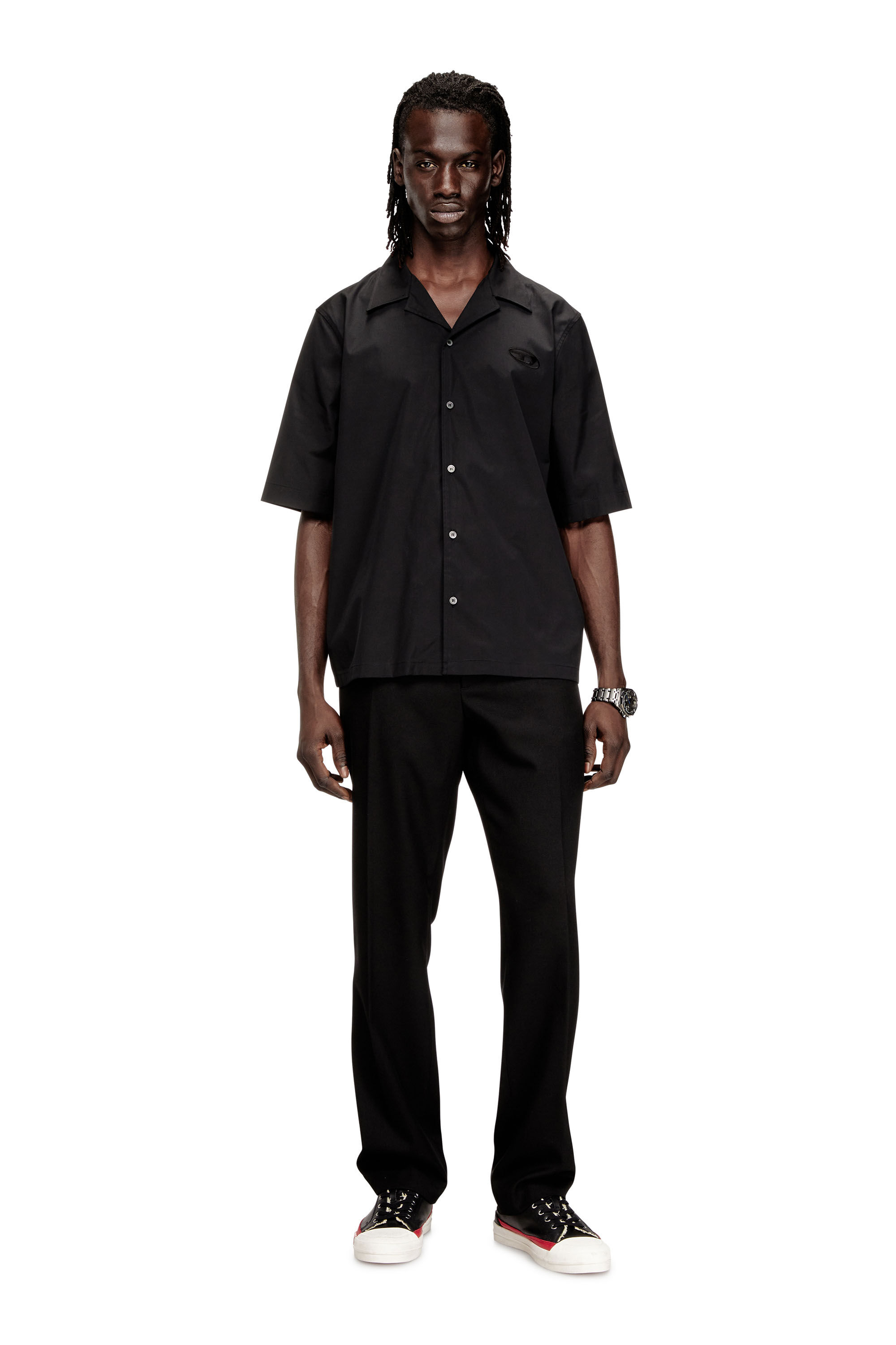 Diesel - S-MAC-GSBH, Man's Stretch poplin shirt with Oval D embroidery in Black - 1