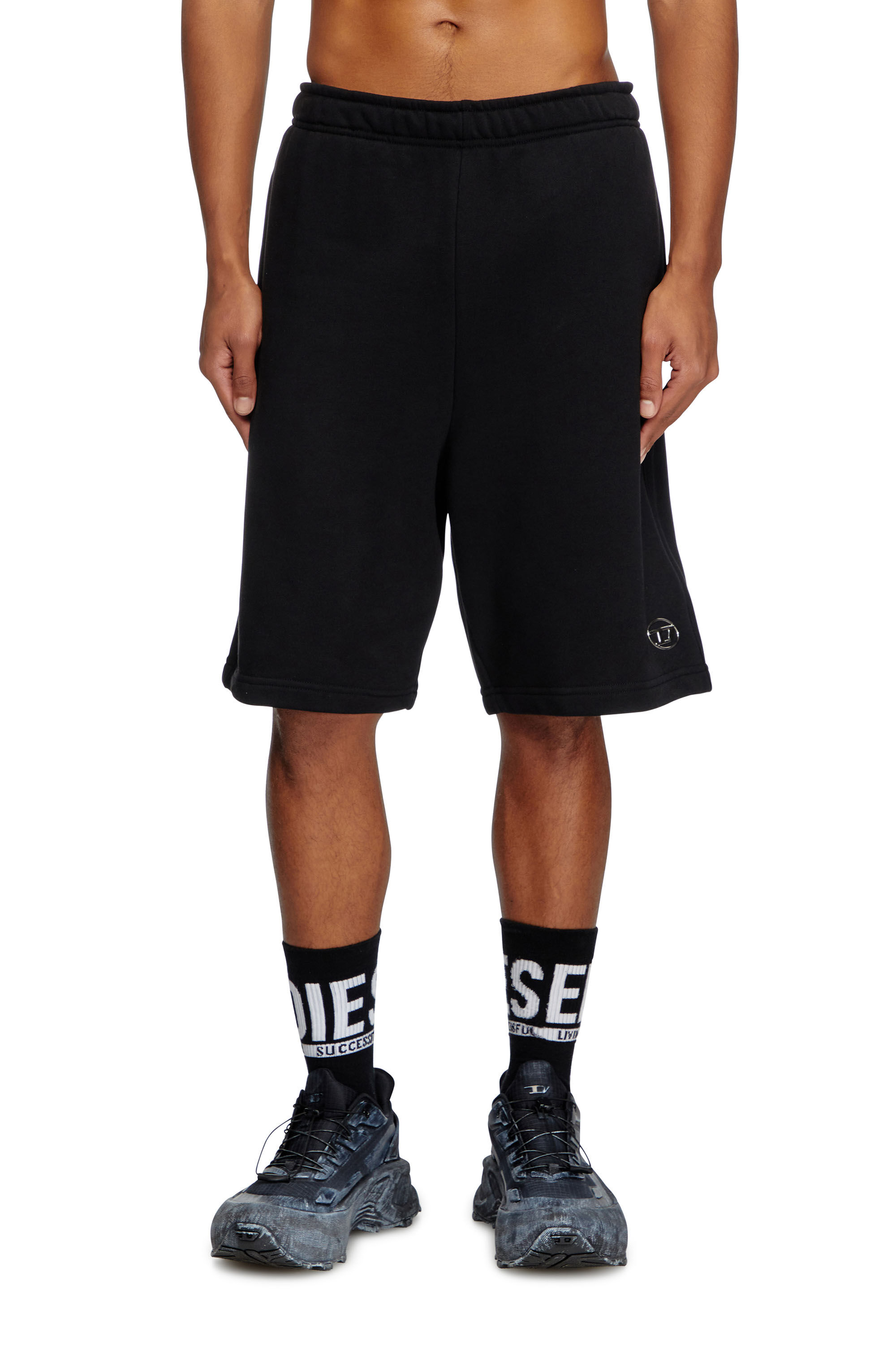 Diesel - P-MARSHY-OD, Man's Sweat shorts with silver Oval D in Black - 3