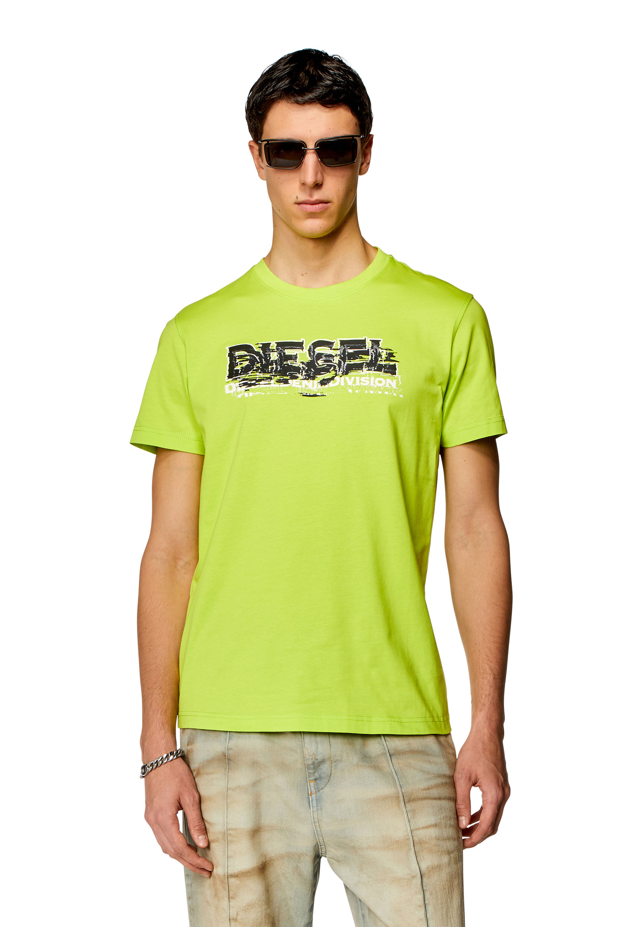 Diesel - T-DIEGOR-K70, Man T-shirt with glitchy logo in Green - Image 3