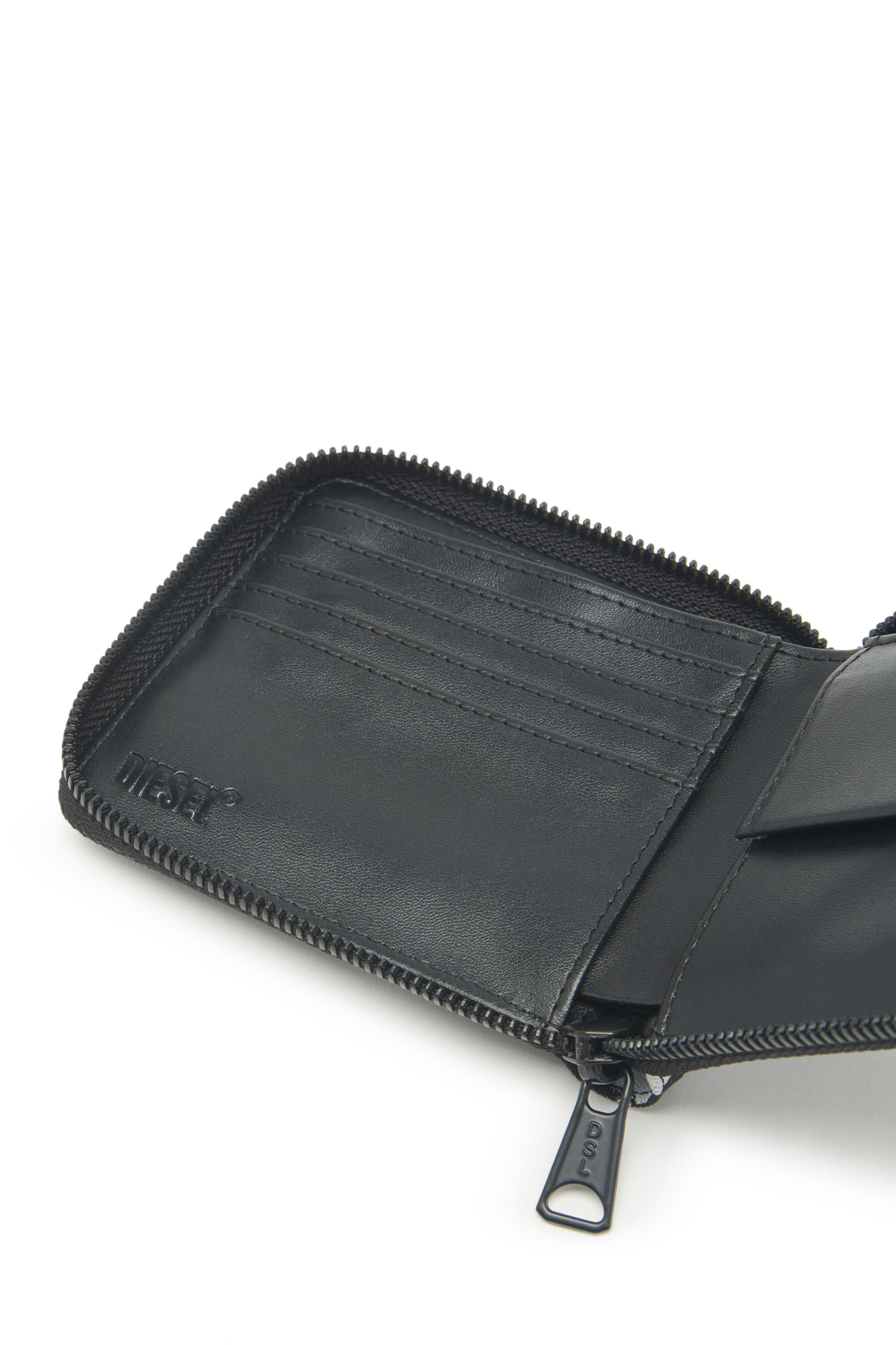 Diesel - RAVE BI-FOLD COIN ZIP XS, Unisex Zip wallet in logo-print fabric in Black - Image 3