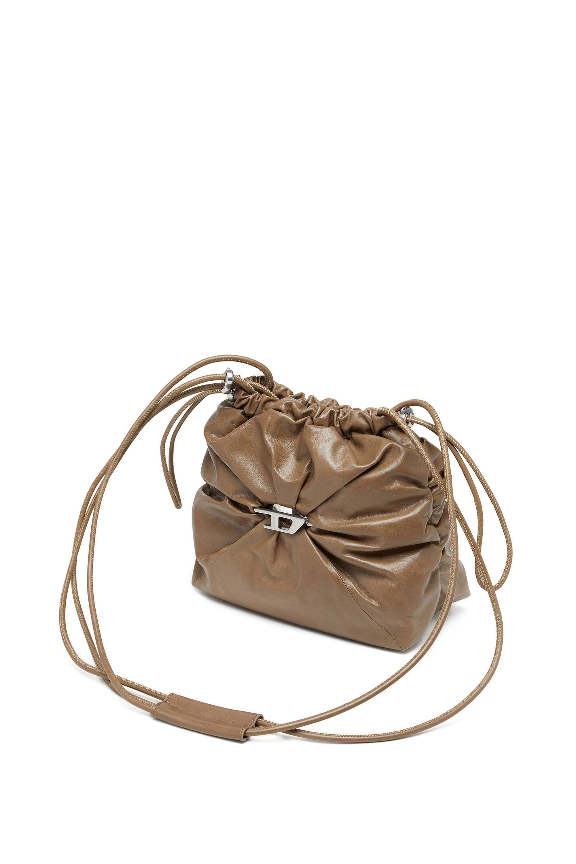 Diesel - SCRUNCH-D BUCKET, Woman's Scrunch-D-Bucket bag in shiny wrinkled leather in Light Brown - 1