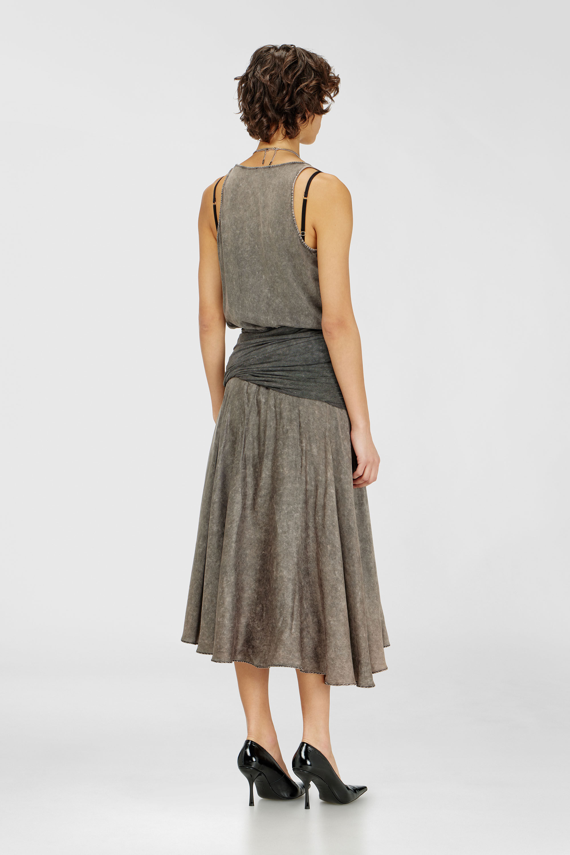 Diesel - D-SYA, Woman's Midi dress with twisted waist section in Dark grey - 4