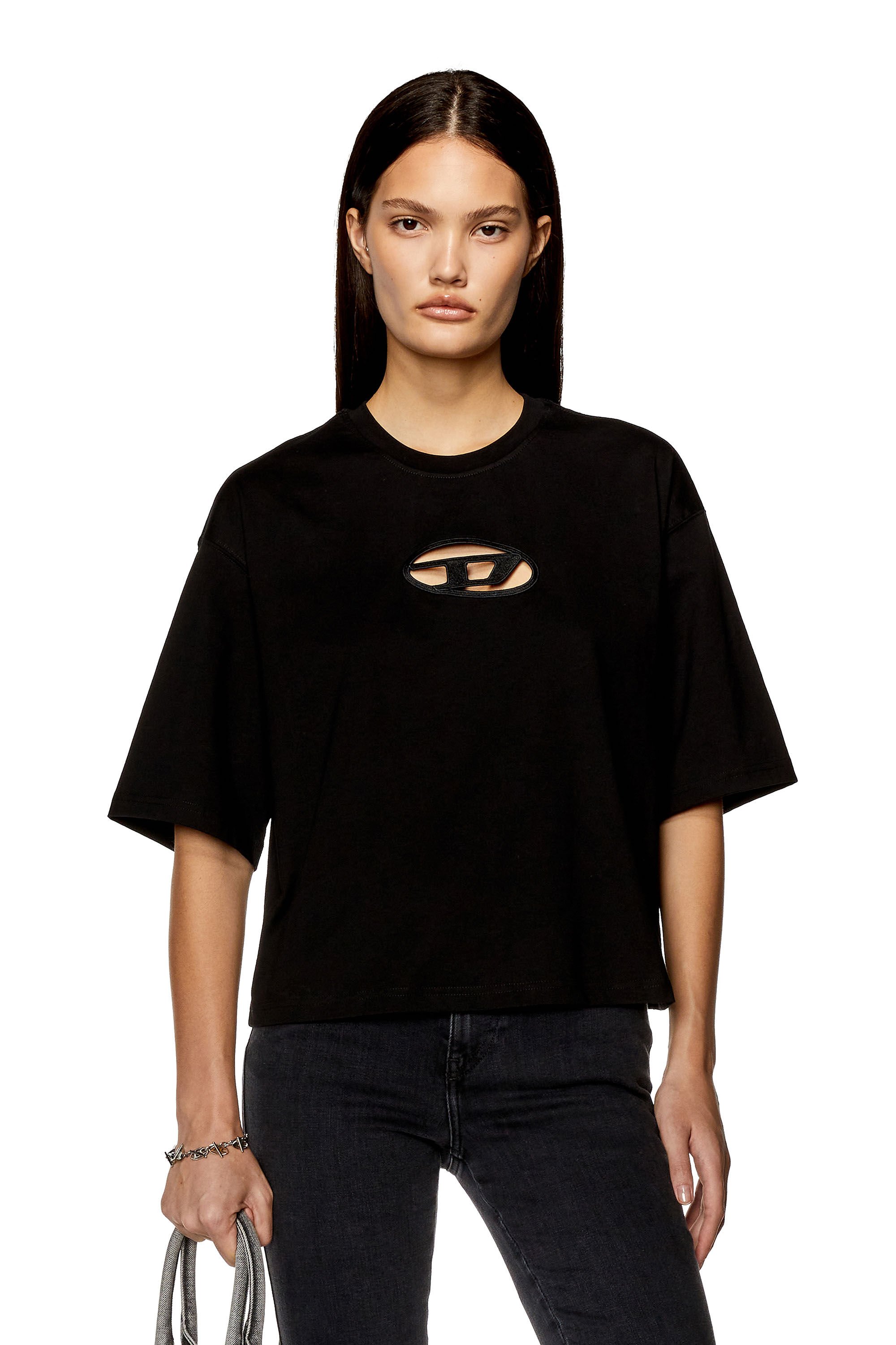 Diesel - T-ROWY-OD, Woman Boxy T-shirt with embroidered D in Black - Image 3