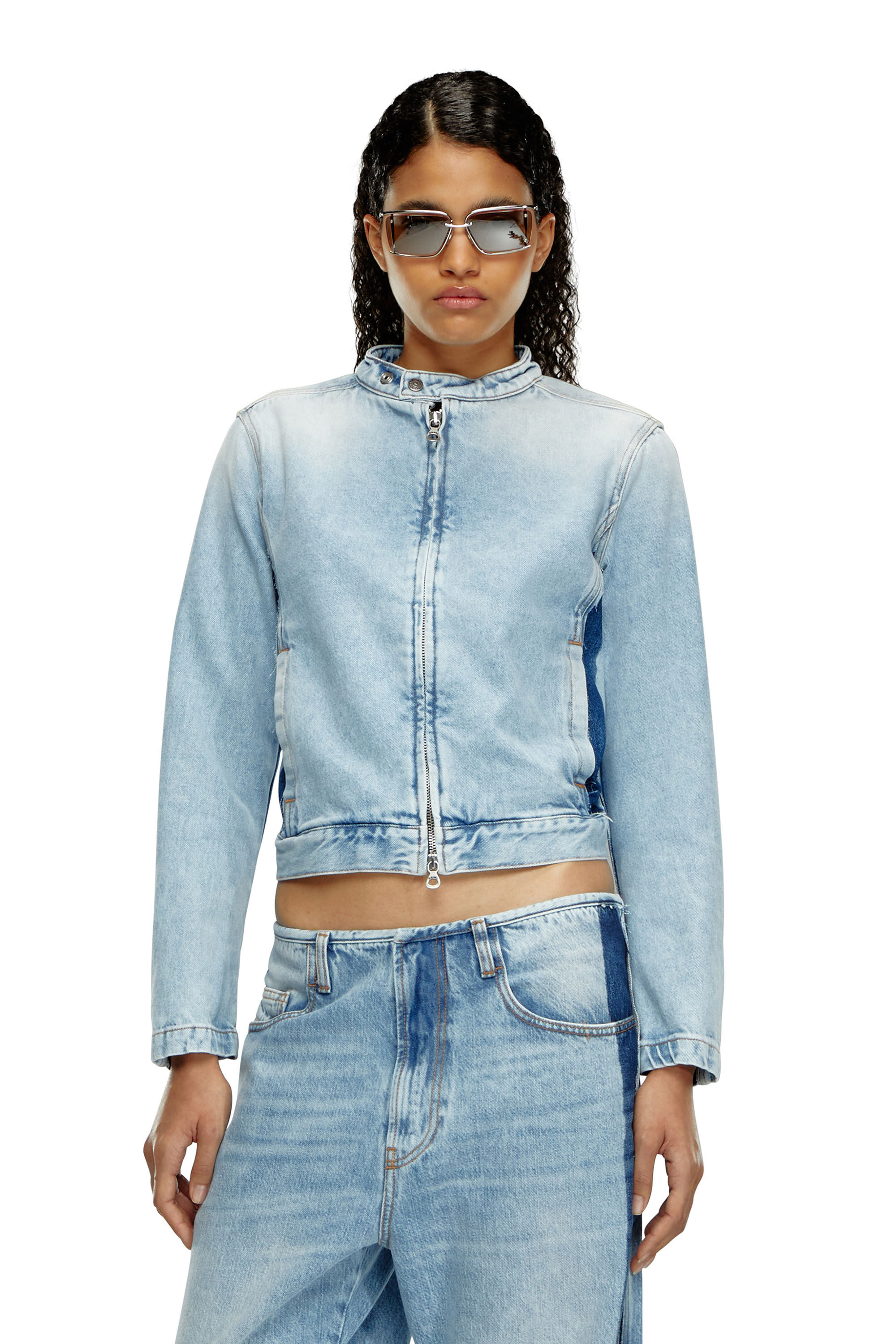 Diesel - DE-GLORY-S, Woman Slim jacket in two-tone denim in Blue - Image 3