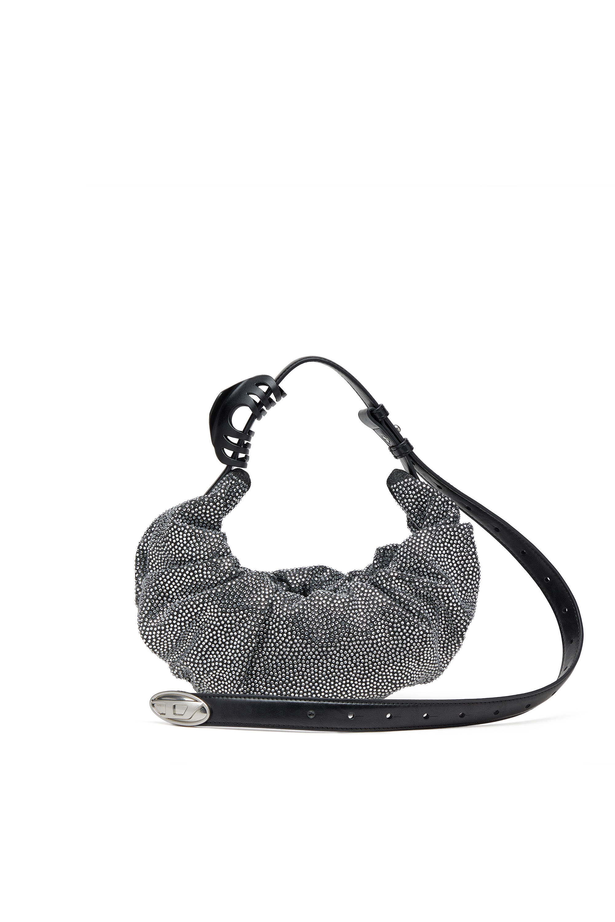 Diesel - GRAB-D HOBO S, Woman's Grab-D S-Small scrunched hobo bag in crystal denim in Black - 1