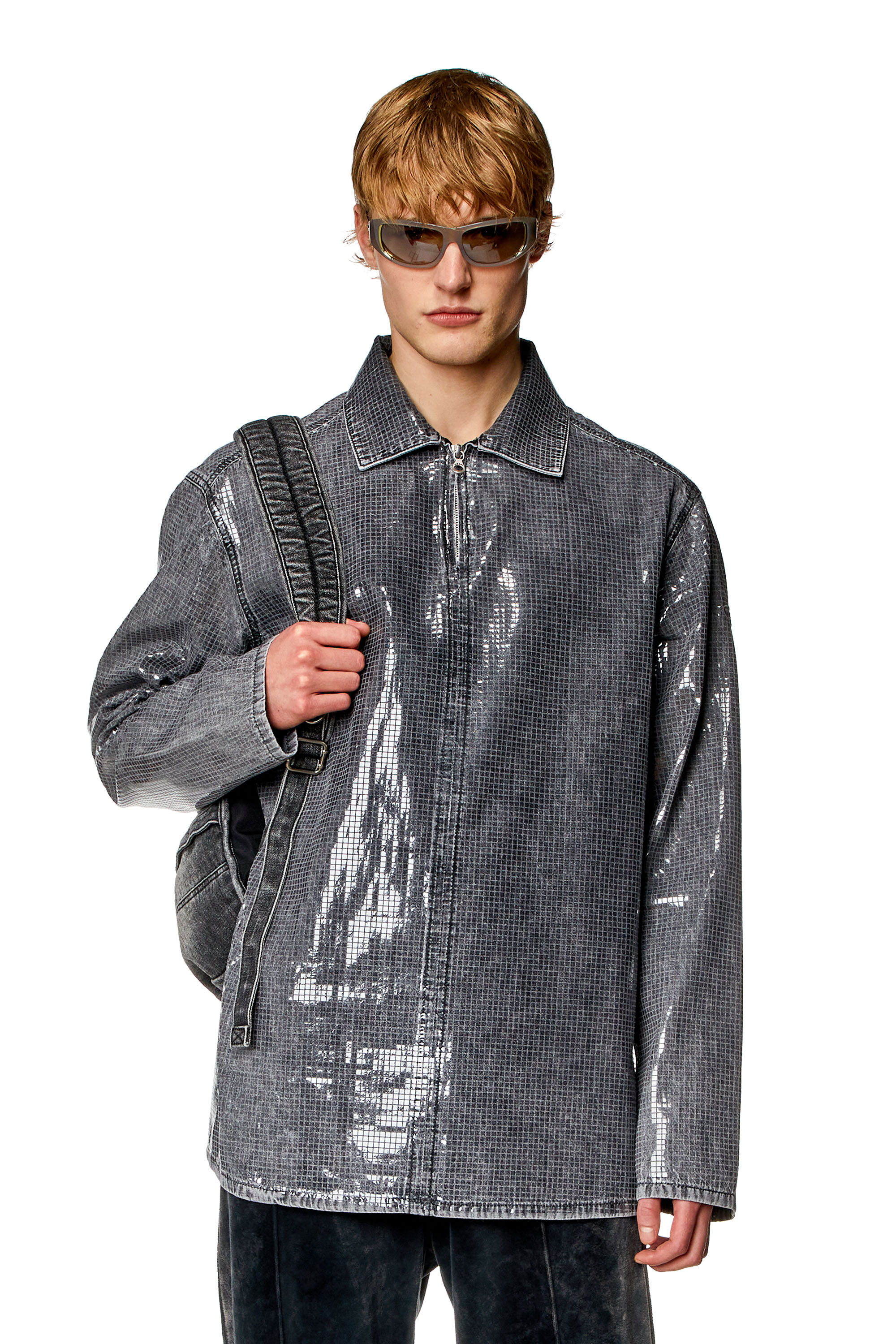 Diesel - D-BRAD-S, Man Overshirt in sequin denim in Grey - Image 3