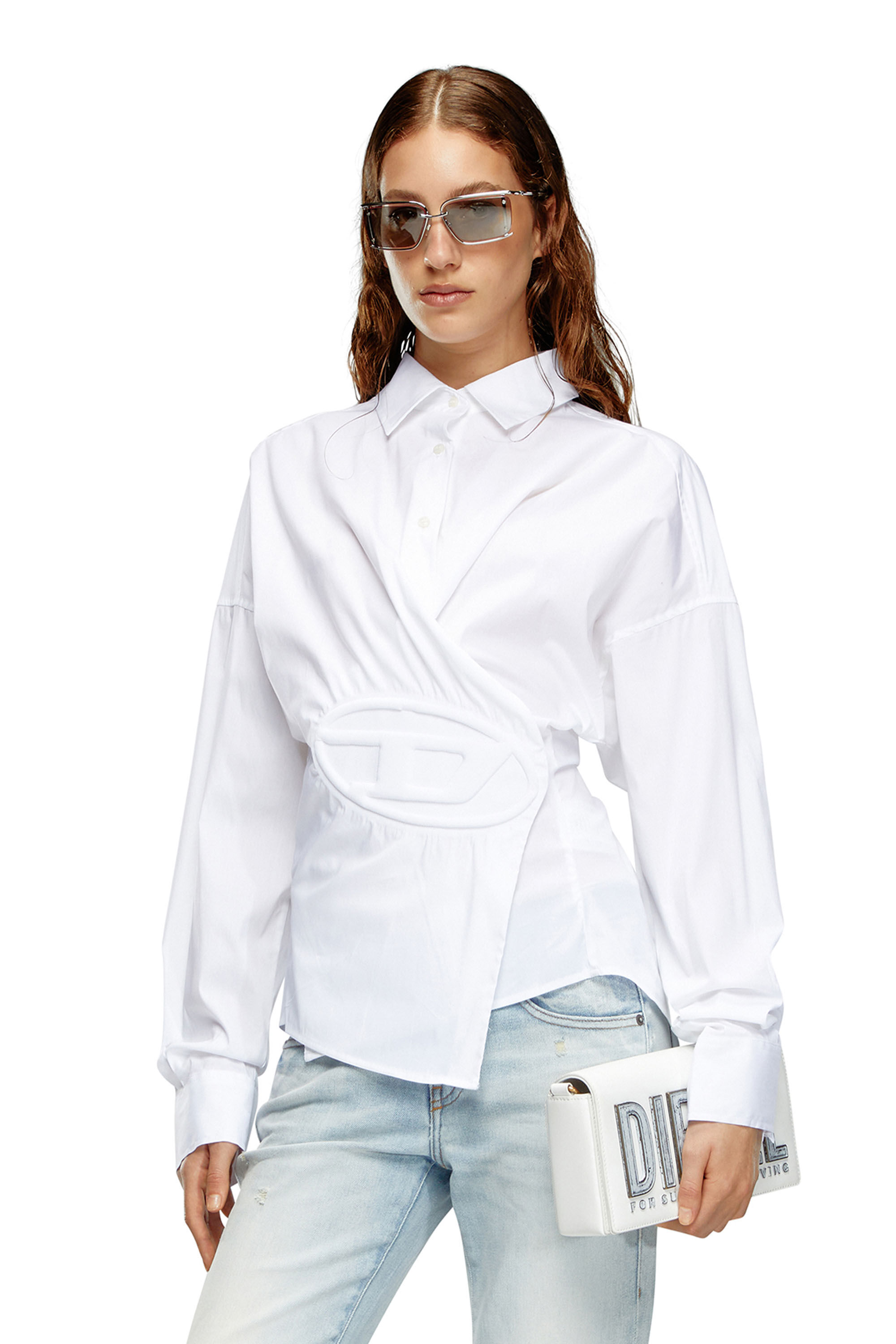 Diesel - C-SIZ-N1, Woman Wrap shirt with embossed logo in White - Image 3