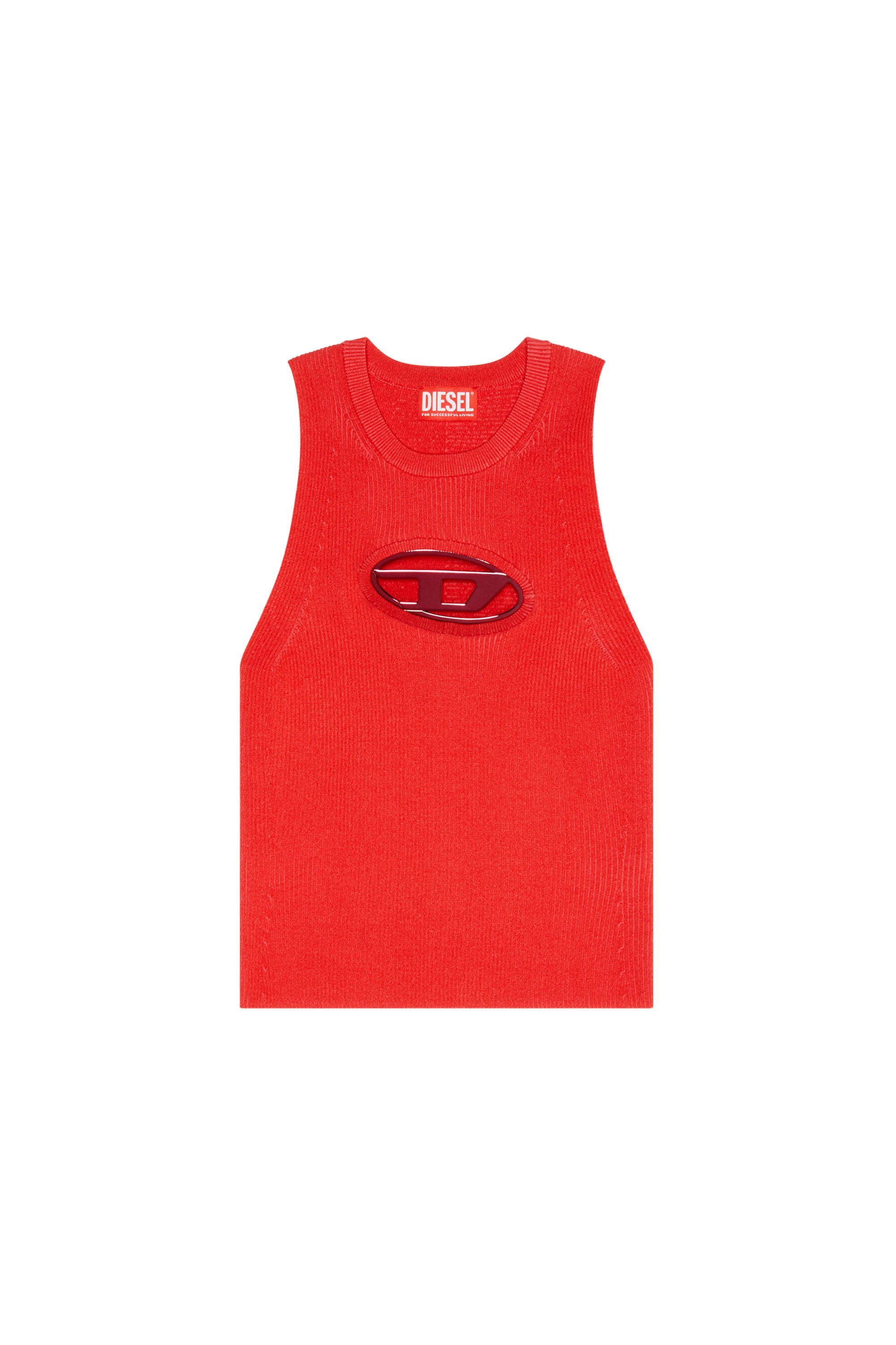 Diesel - M-ONERVA-TOP, Woman Cut-out knit top with logo plaque in Red - Image 2