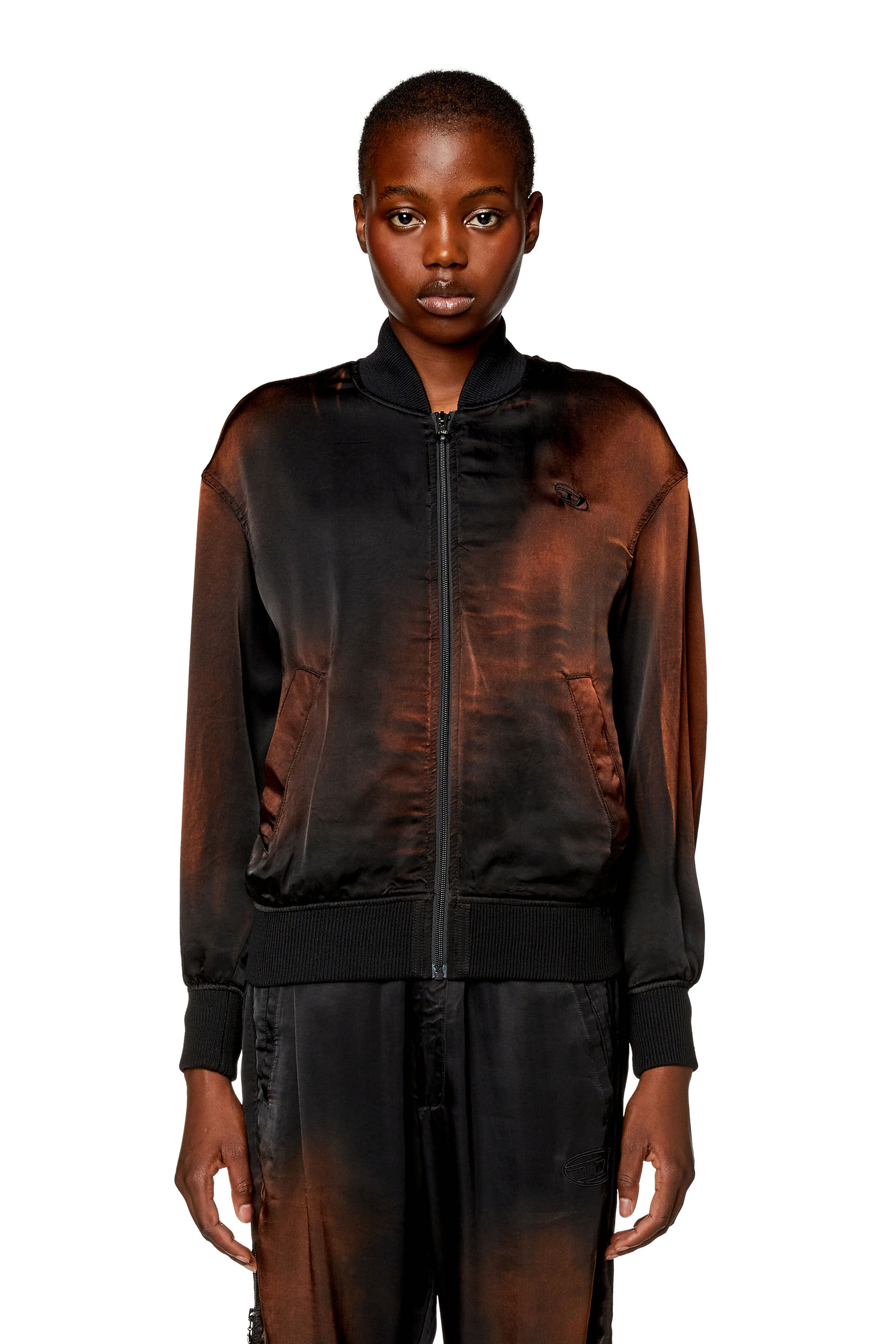 Diesel - J-MARTH, Woman Bomber jacket in solarised satin in Black - Image 5