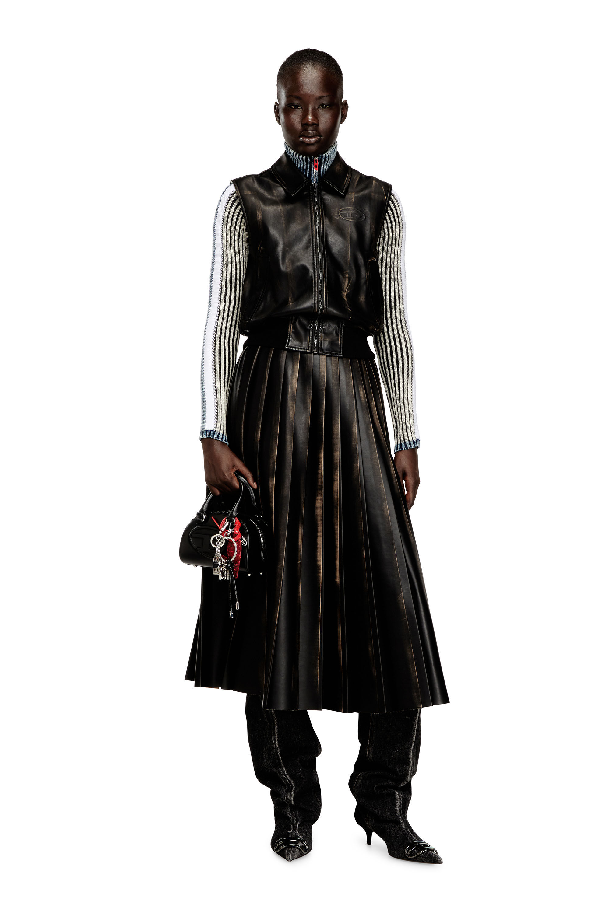 Diesel - G-INKO, Woman's Bomber vest with distressed effect in Brown - 1