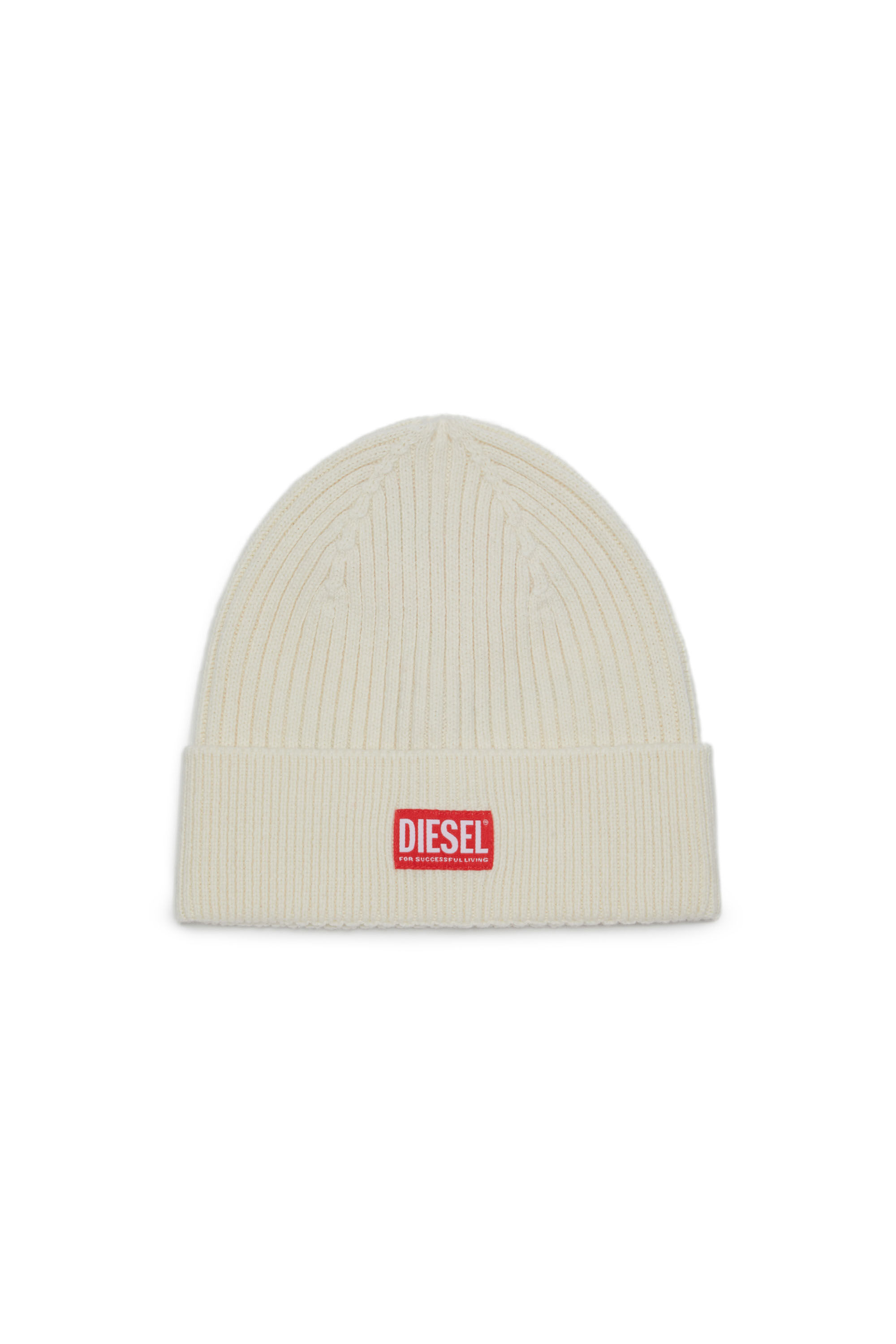 Diesel - K-CODER-H 2X2, Unisex Ribbed beanie with logo patch in White - Image 1