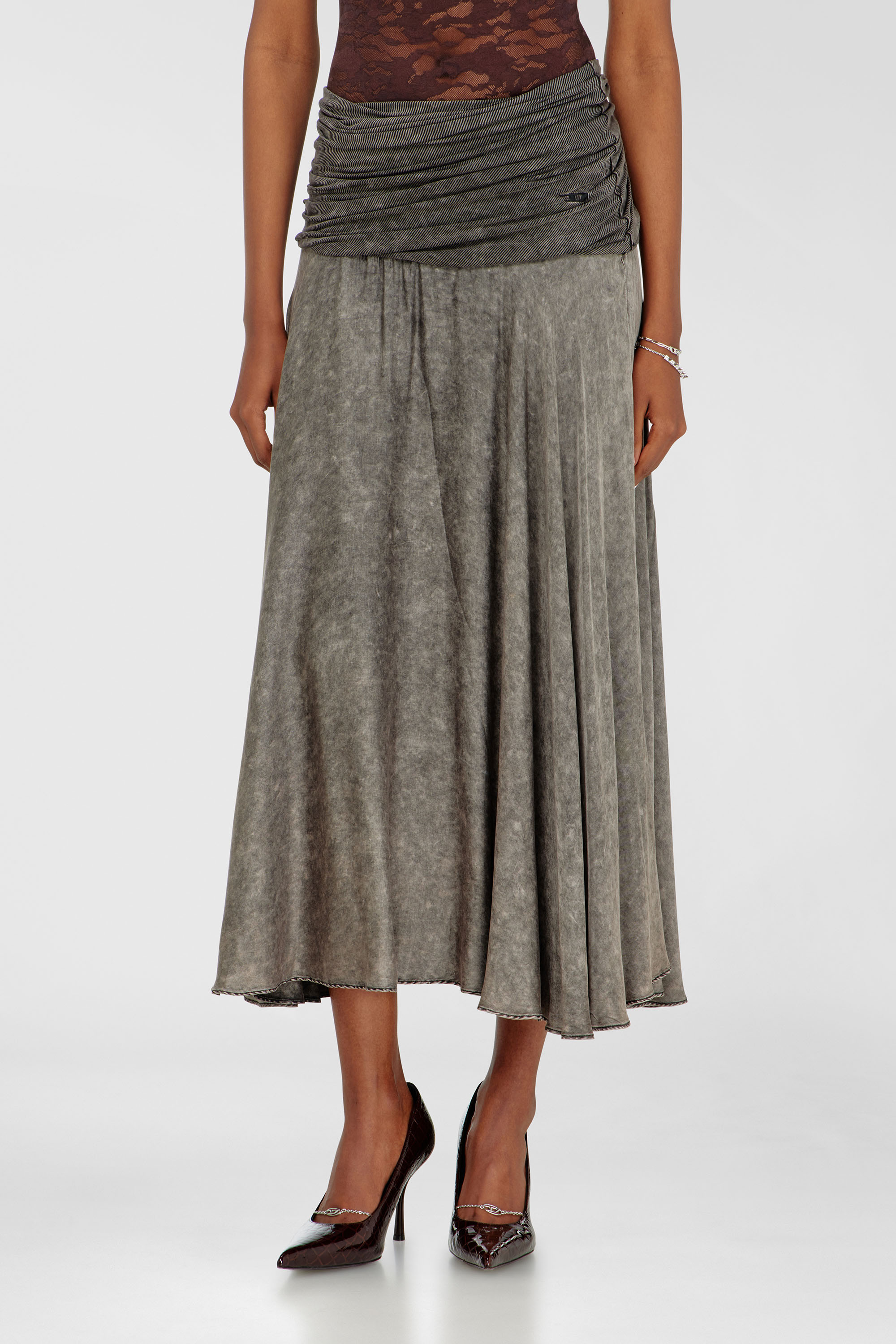 Diesel - O-SYA, Woman's Midi skirt with twisted waist section in Grey - 3