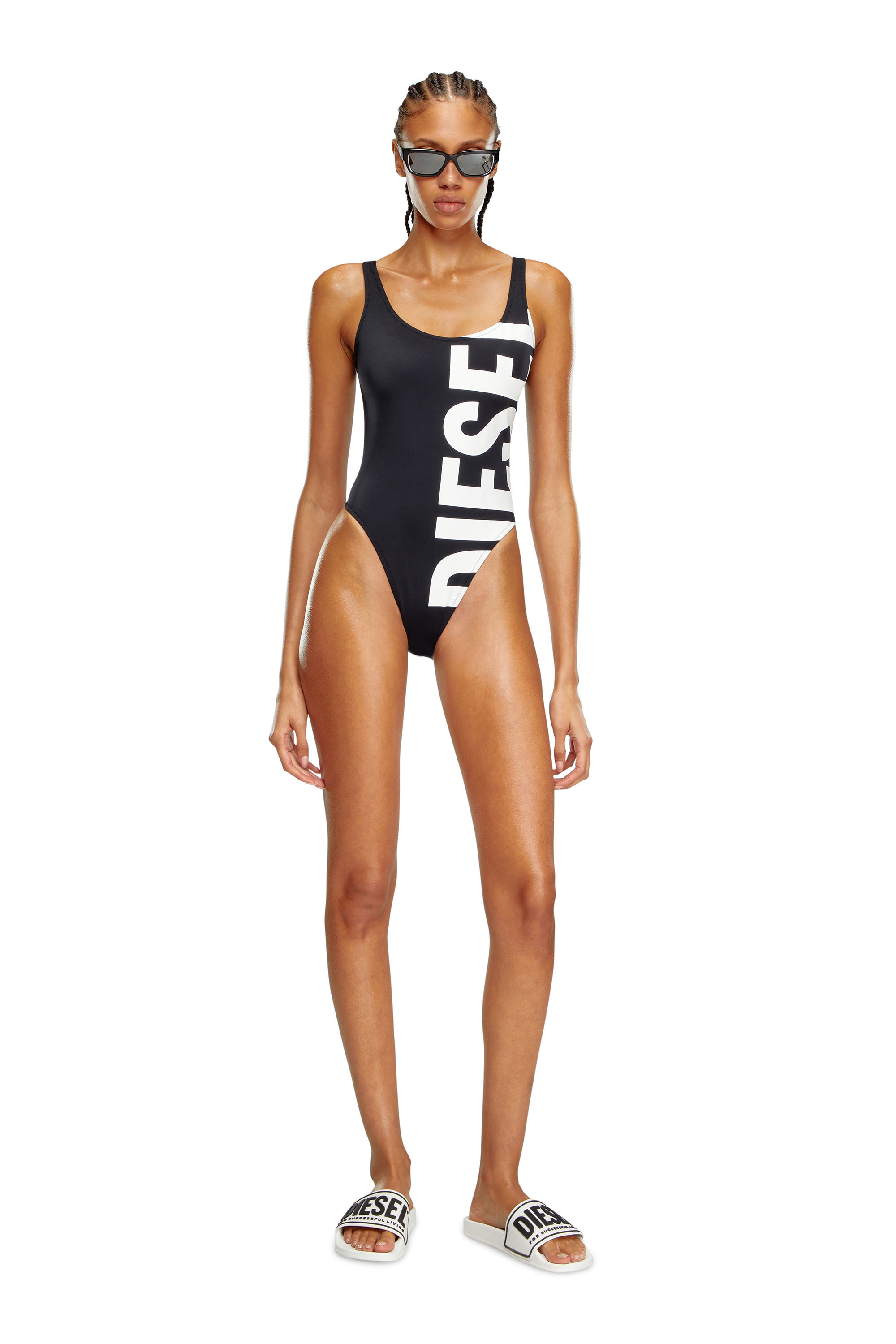 Diesel - BFSW-KYLIA, Woman Swimsuit with maxi Diesel print in Black - Image 2