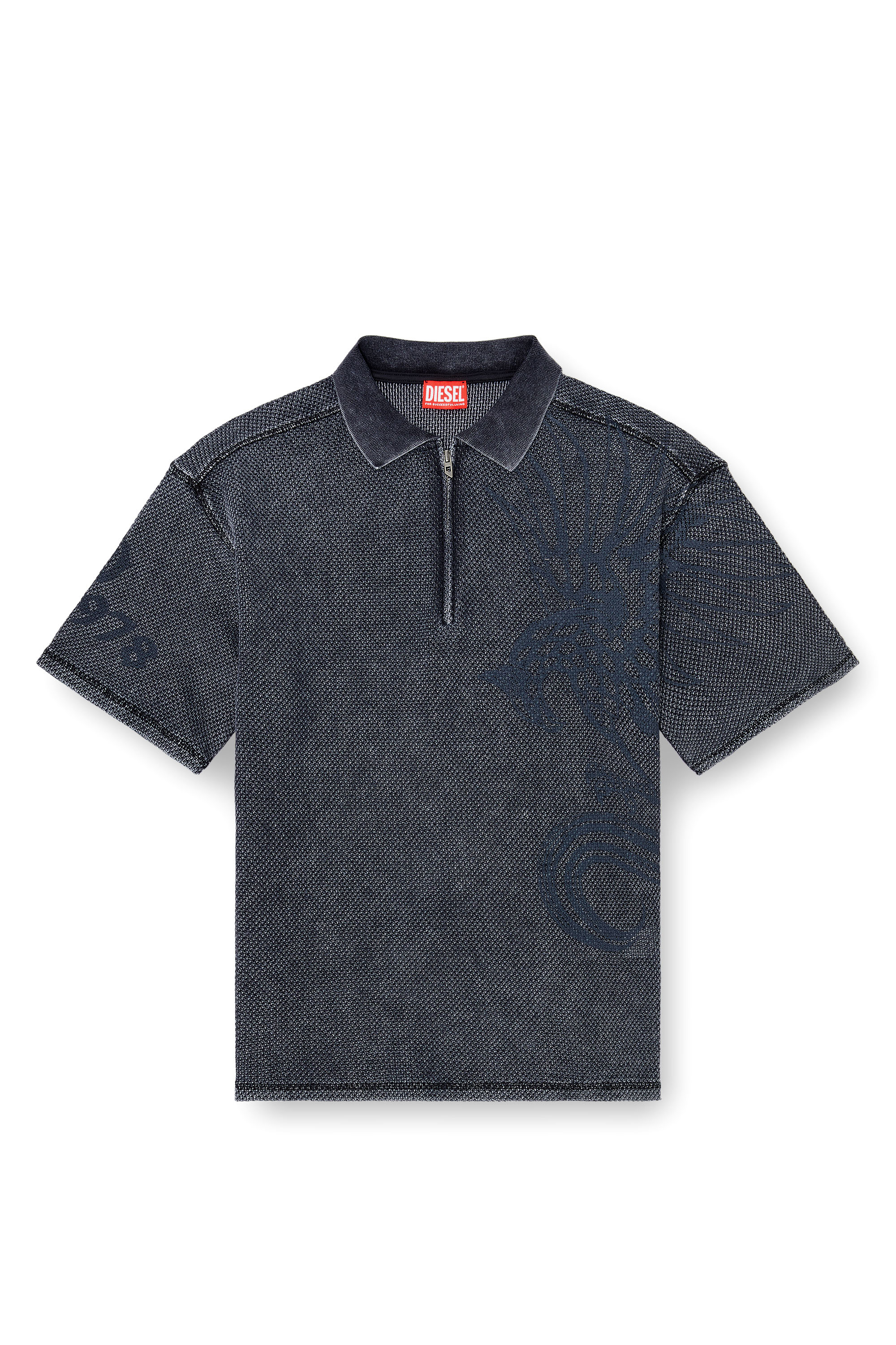 Diesel - T-ERRY-ZIP, Man's Mesh-jacquard polo shirt with Phoenix print in Dark grey - 2