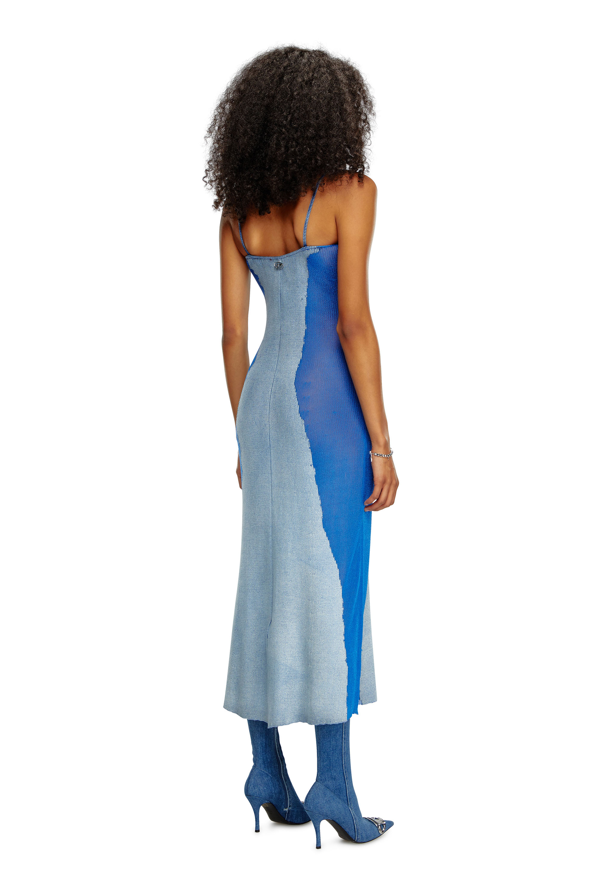 Diesel - M-EDAGLIA, Woman Midi slip dress in devoré knit in Blue - Image 2