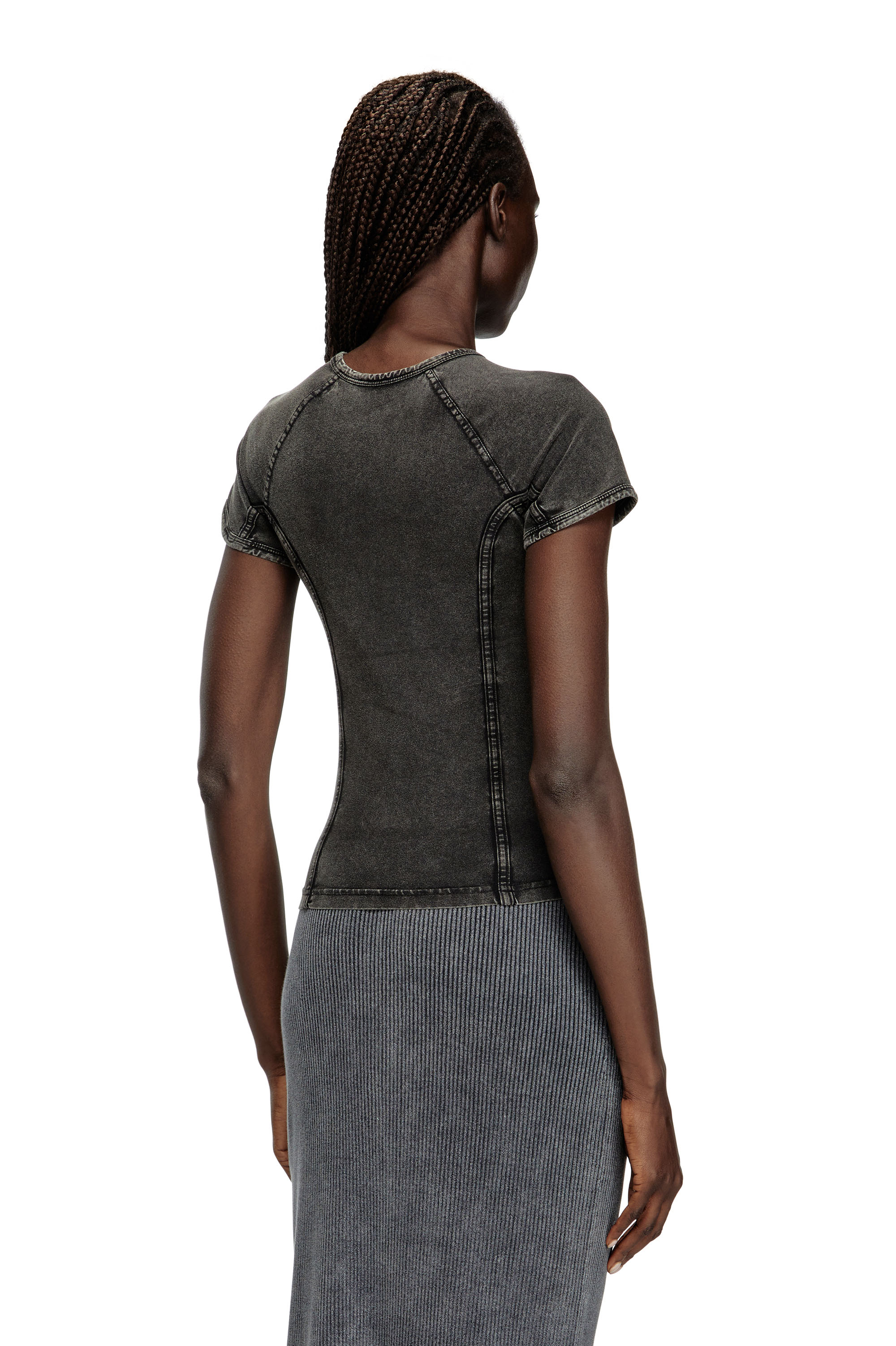 Diesel - T-LYNNE, Woman's Denim-effect top in stretch jersey in Black - 4