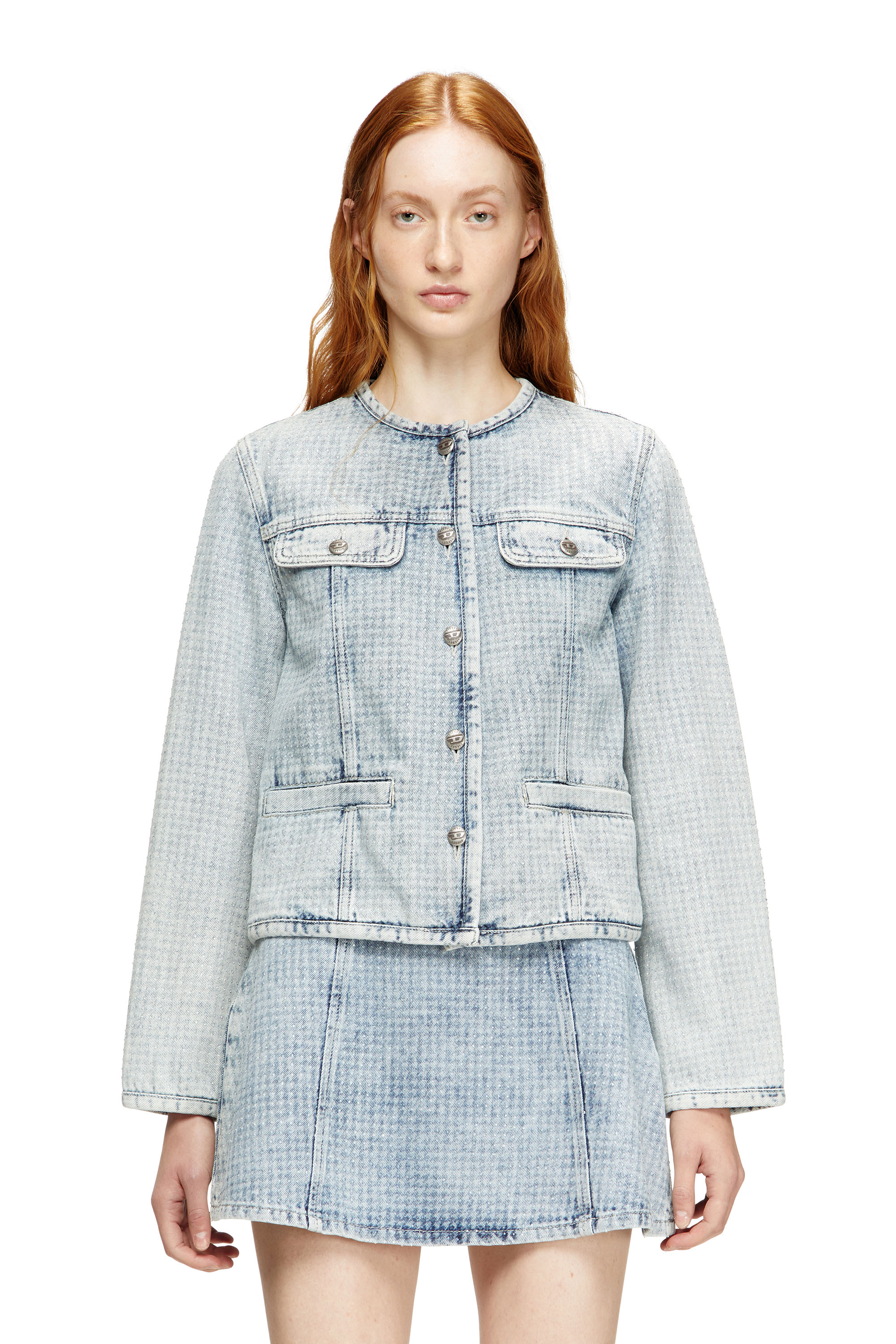 Diesel - DE-GRAFY-S, Woman's Jacket in graphic denim with crystals in Light Blue - 3