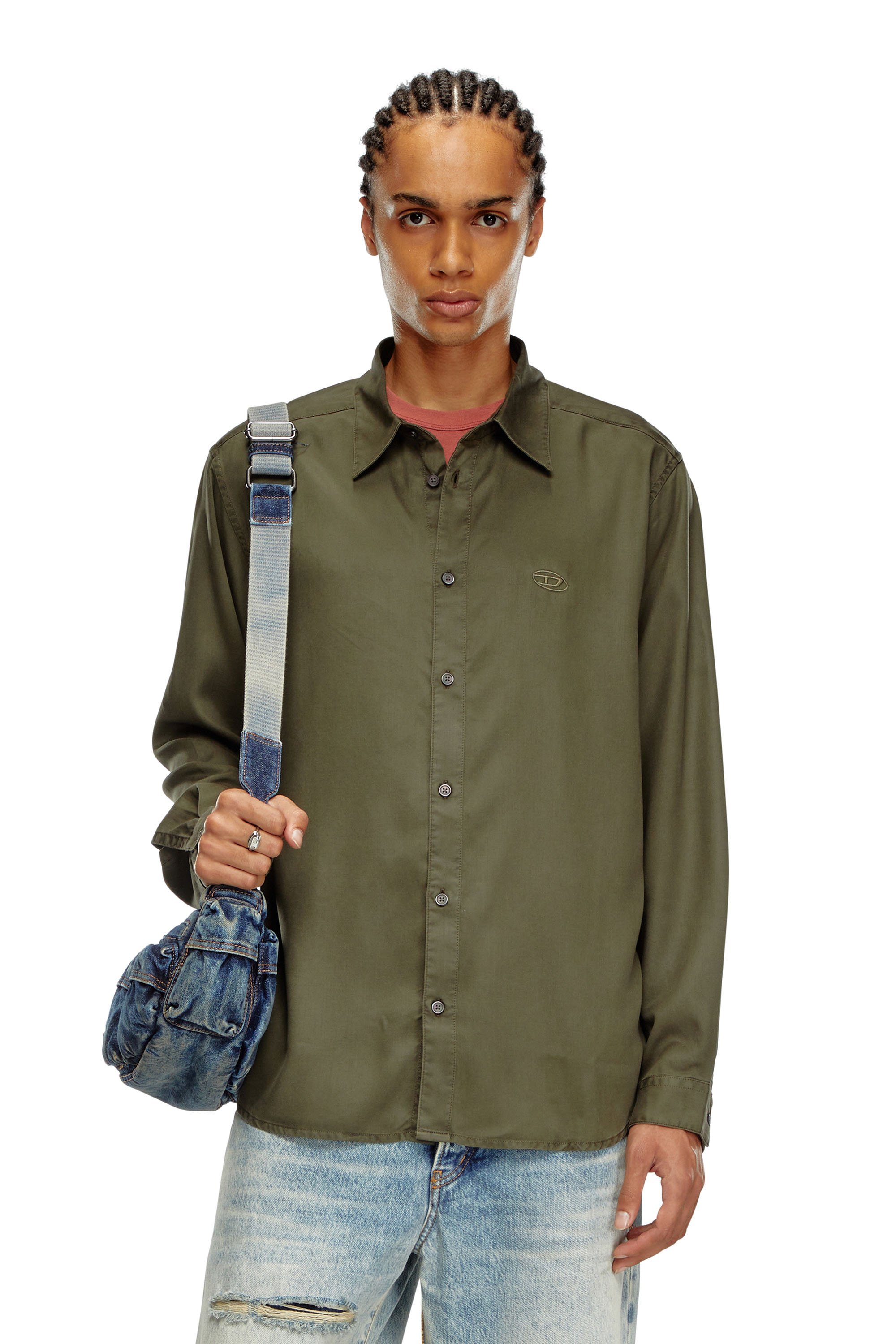 Diesel - S-SIMPLY-C, Man Fluid shirt with logo embroidery in Green - Image 1