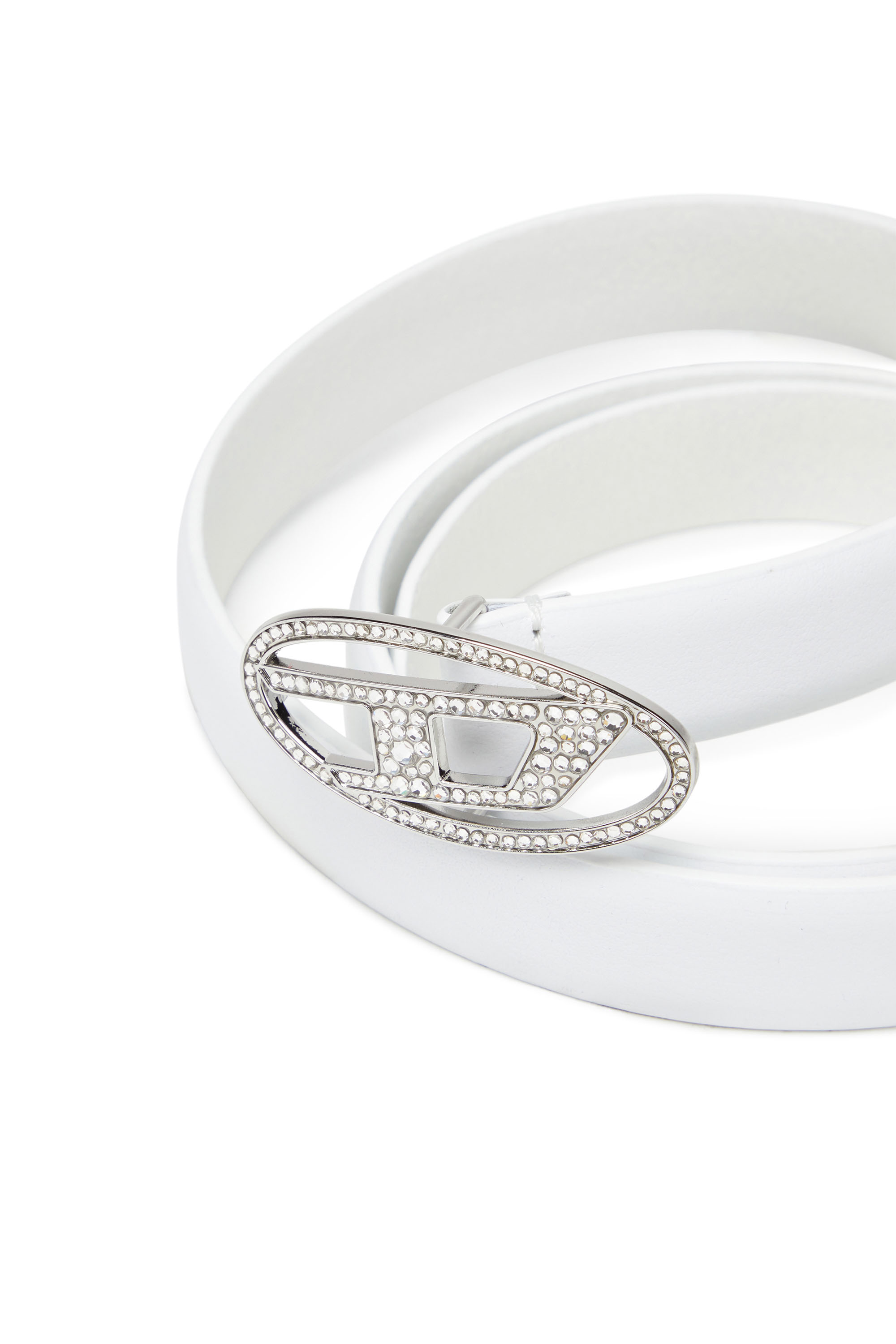 Diesel - B-1DR STRASS 20, Woman's 1.9cm slim leather belt with crystal buckle in White - 3